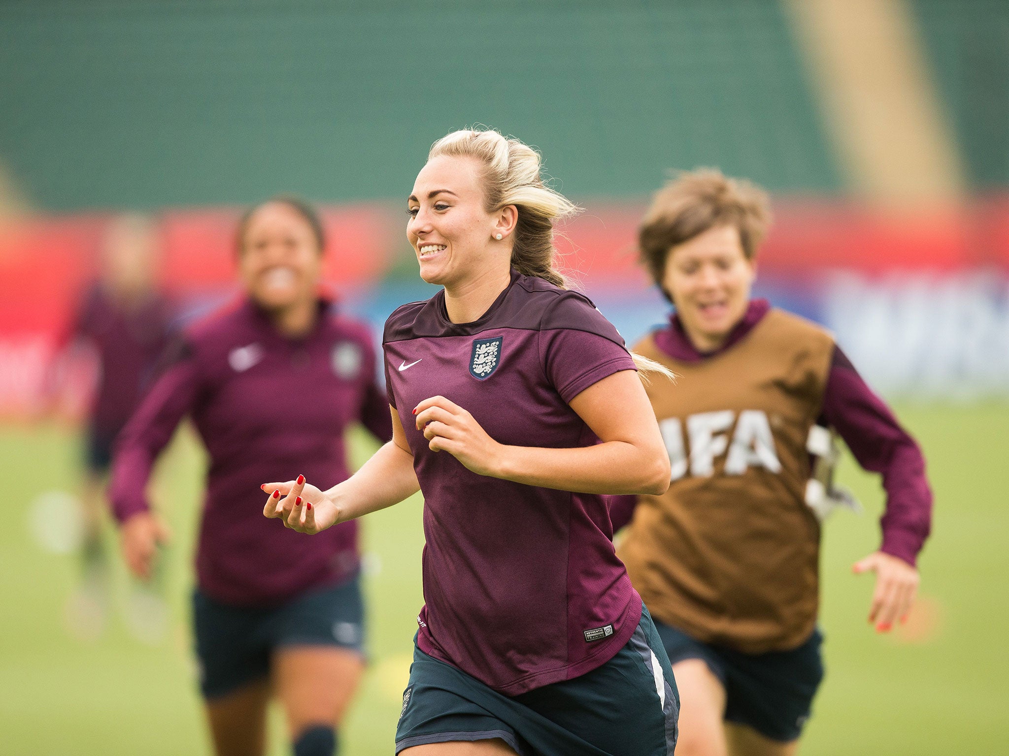 Toni Duggan in training at the England camp