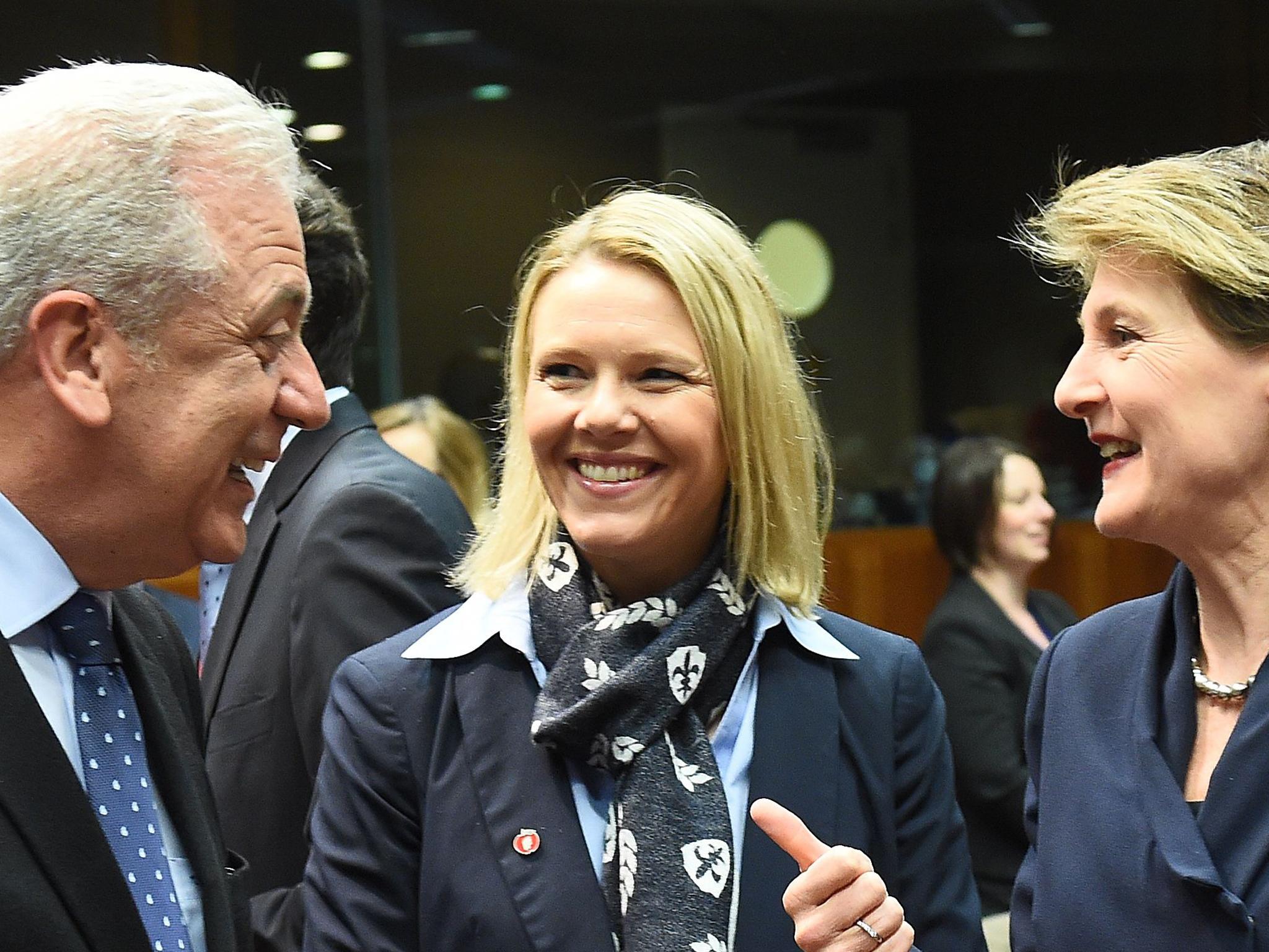 Ms Listhaug, pictured here with European commissioner for migration Dimitris Avramopoulo and Swiss justice minister Simonetta Sommaruga, claims she was 'misunderstood'