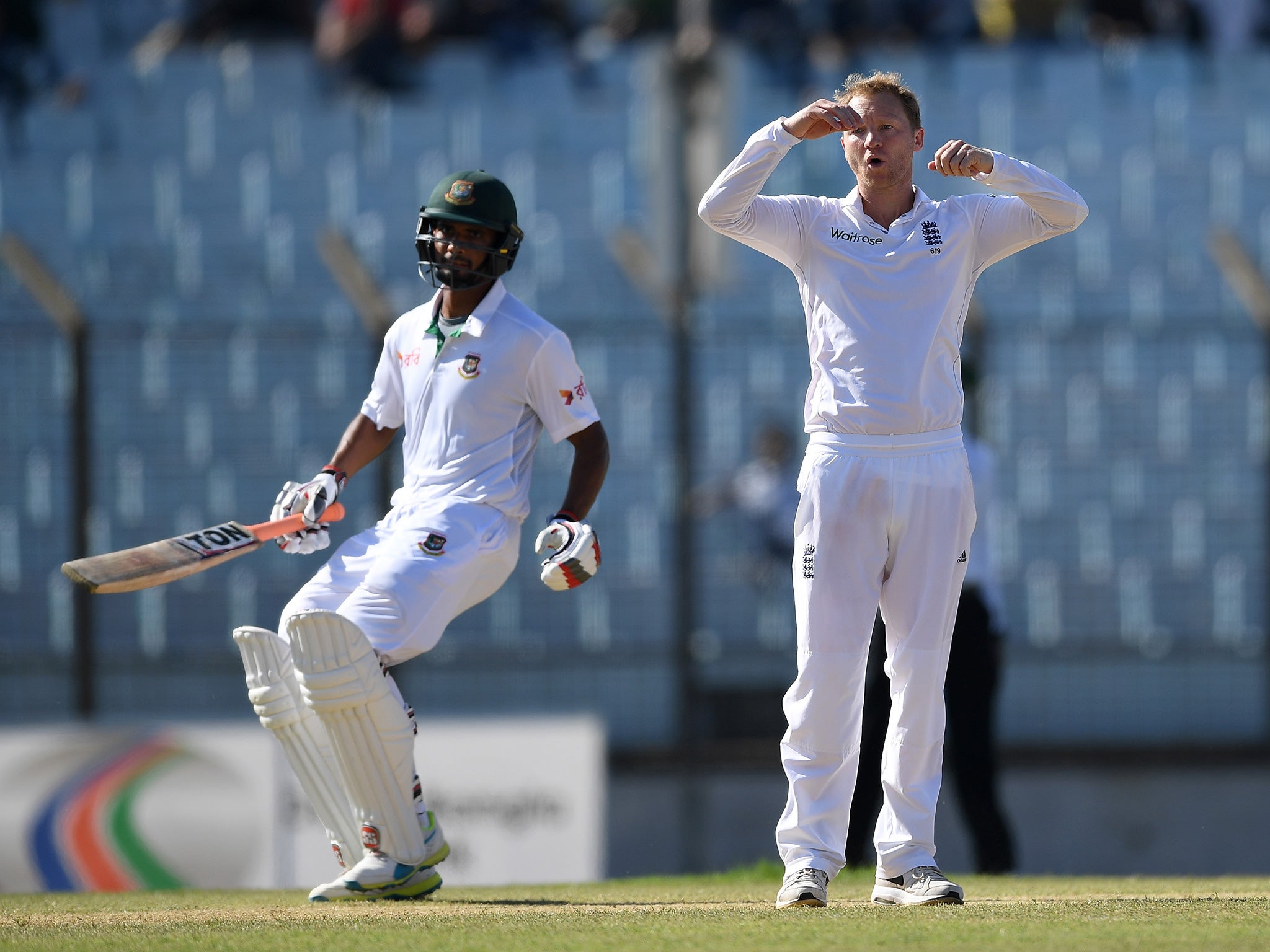 Batty reacts as Bangladesh's Mahmudullah scores on day two