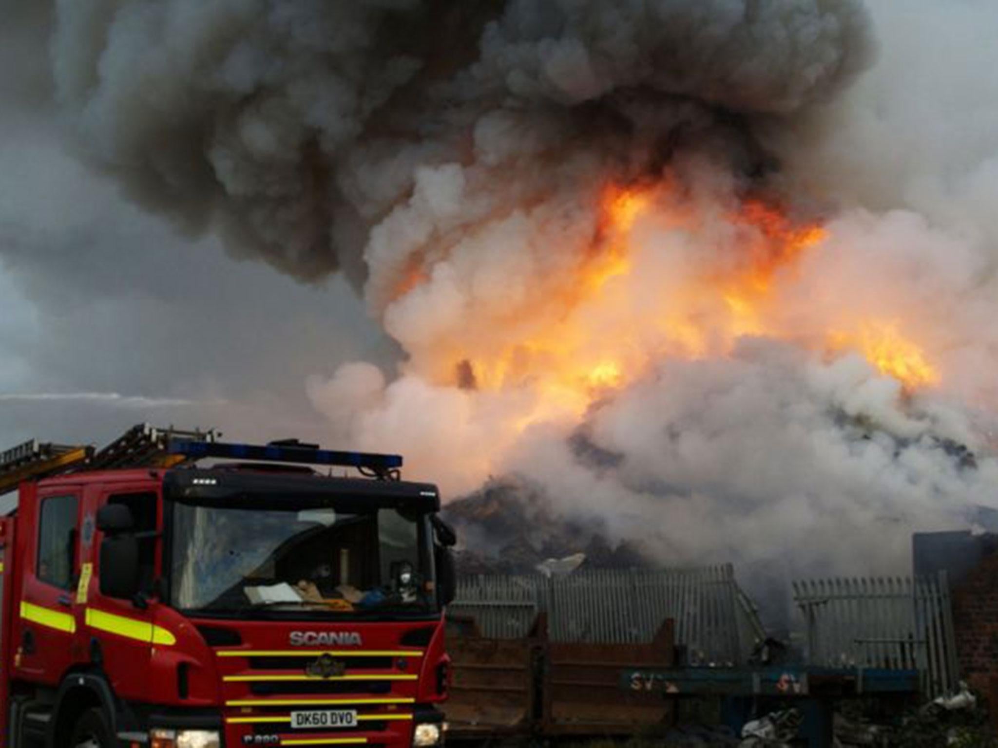 Six fire engines and two aerial units have been trying to put out the fire at a scrap metal recycling plant