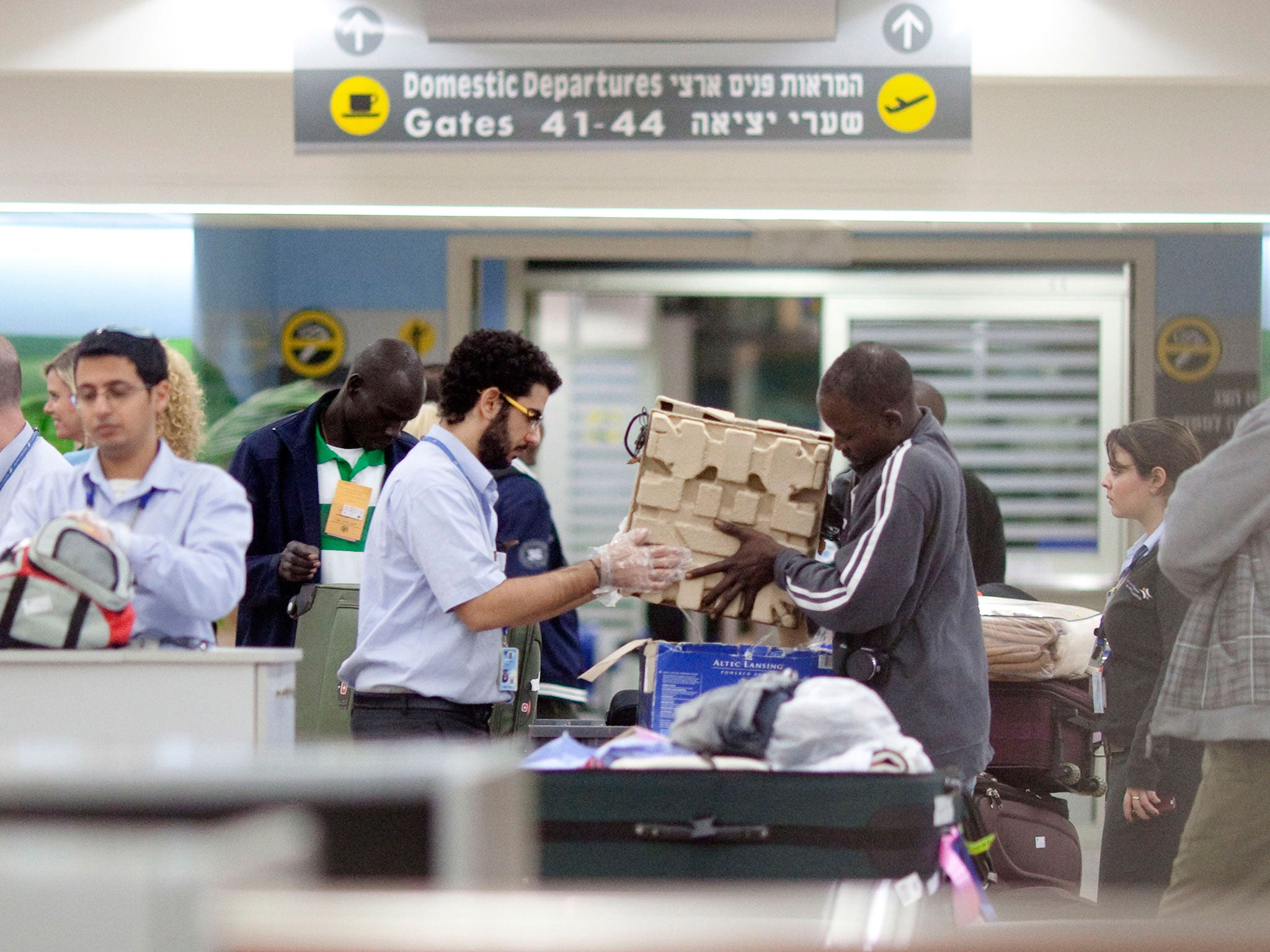 A man is screened at a security check at Ben Gurion Airport on December 13, 2010 in Tel Aviv, Israel.