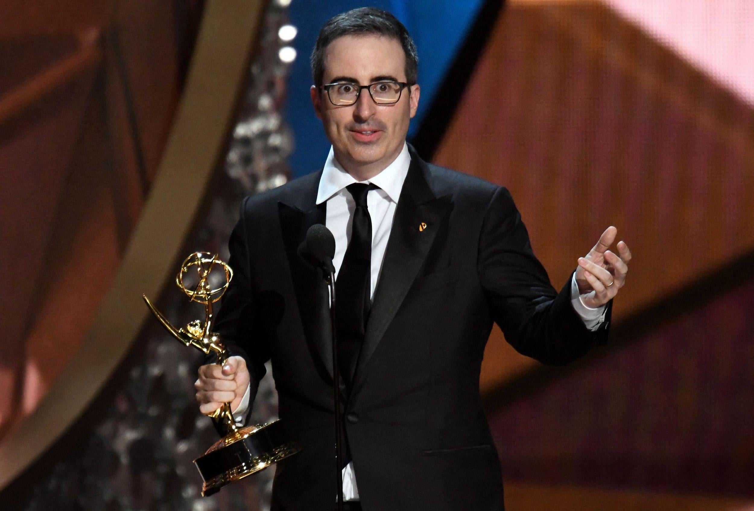 John Oliver delivering his Emmy acceptance speech