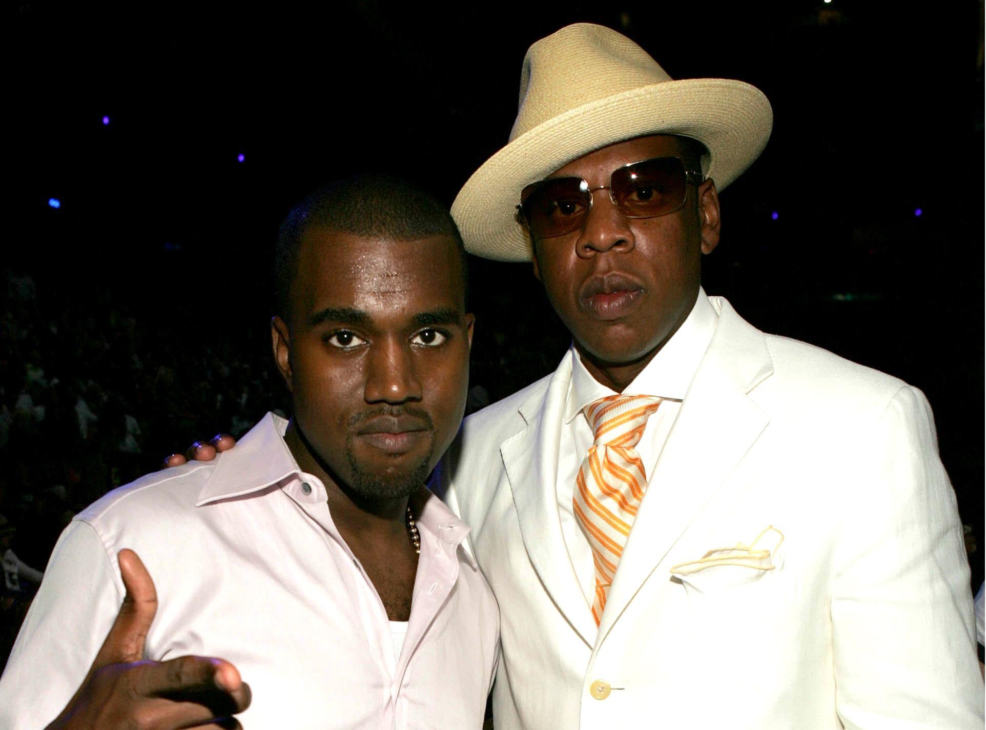 Kanye and Jay Z backstage at the 2004 MTV Video Music Awards