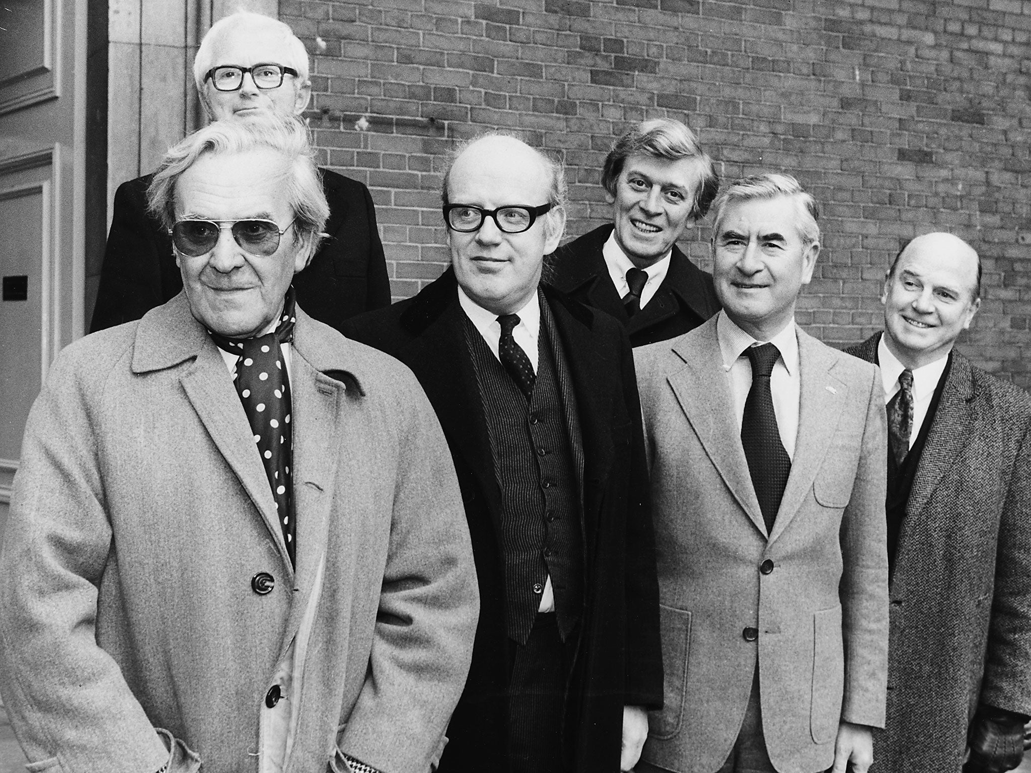 Actors and writers from ‘Dad's Army' at a memorial for actor John Laurie in 1980: John Le Mesurier, David Croft (behind), Frank Williams, Jimmy Perry, Bill Pertwee and Evan Ross