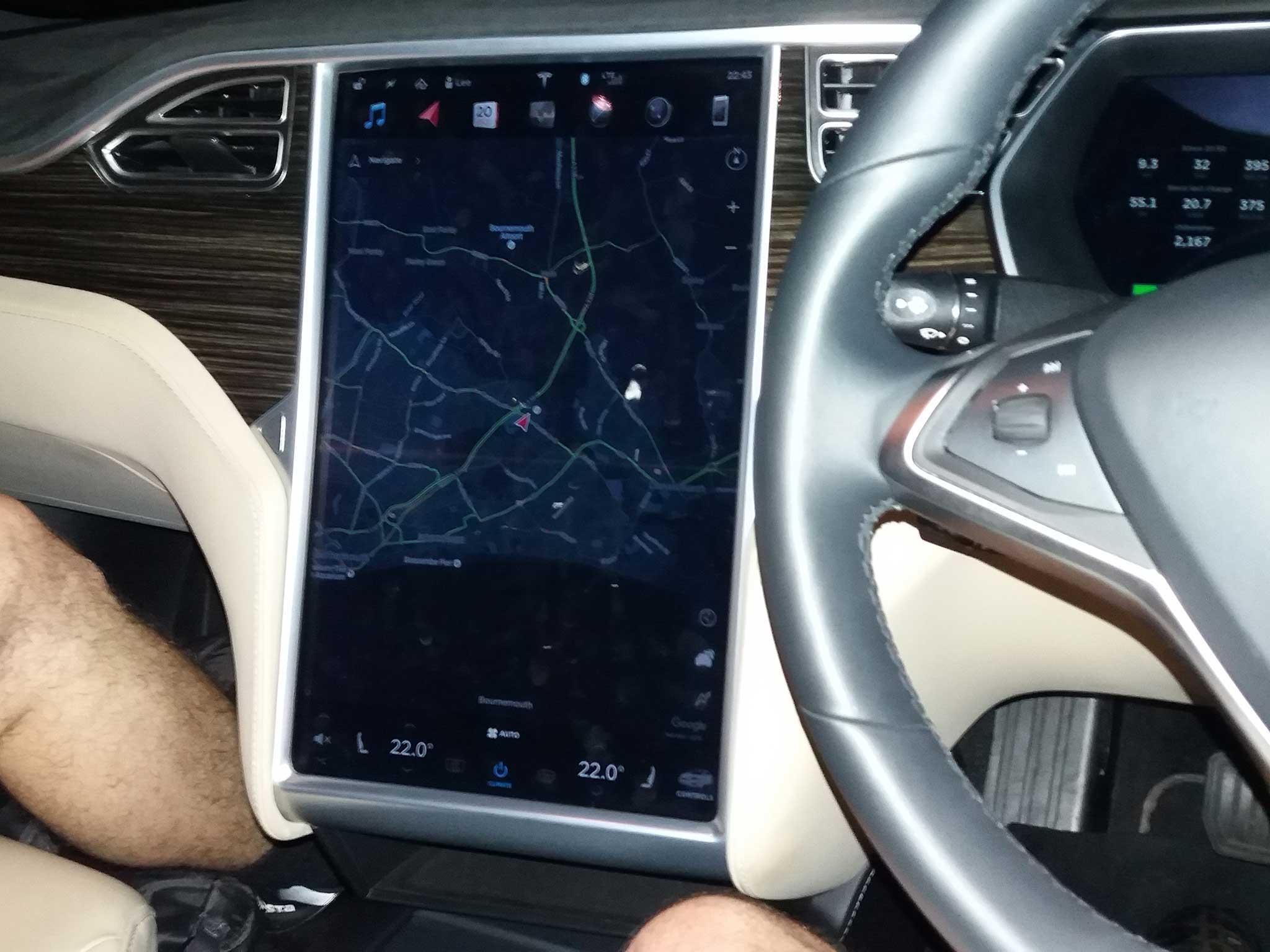 The car’s Google Map-based navigation system leads the way