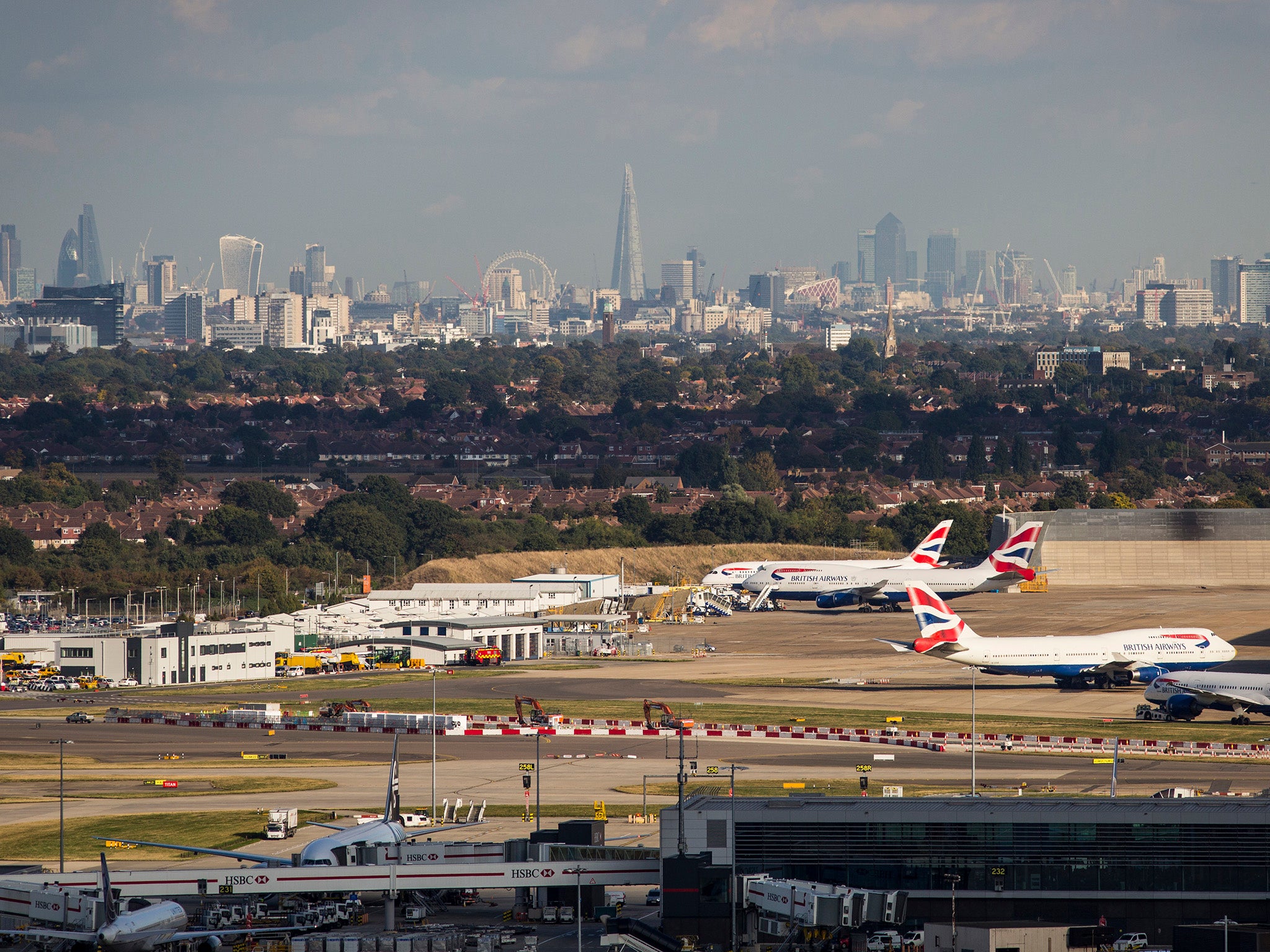 Heathrow Airport in front of the London skyline