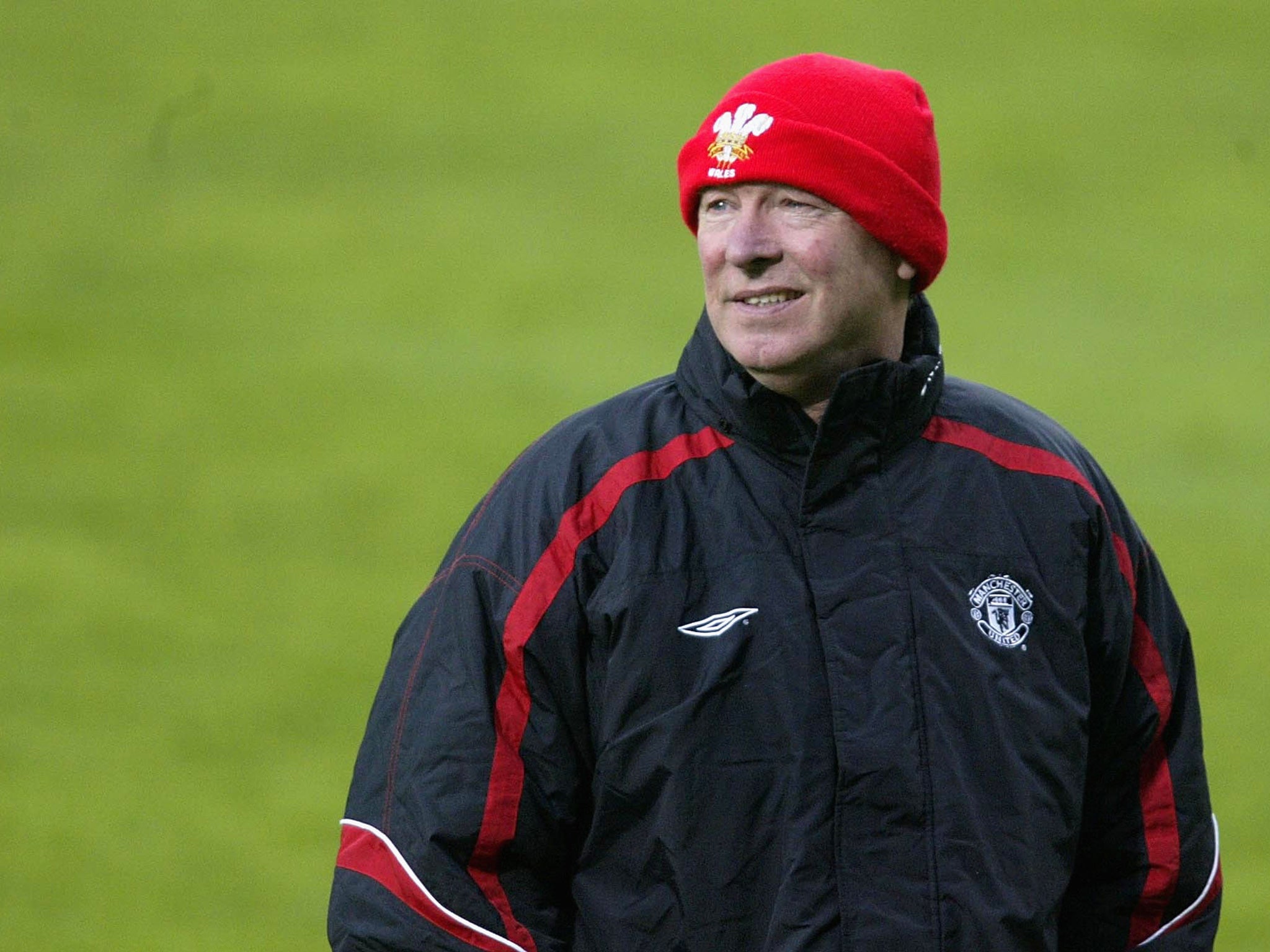 Ferguson on the pitch at the BayArena ahead of the 2002 semi-final