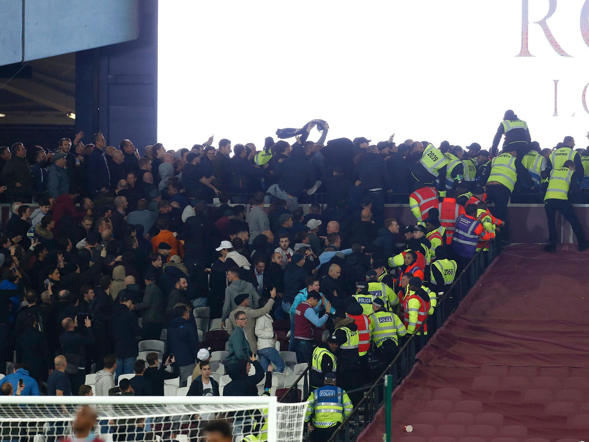 West Ham and Chelsea fans clashed on Wednesday night after the final whistle at the London Stadium