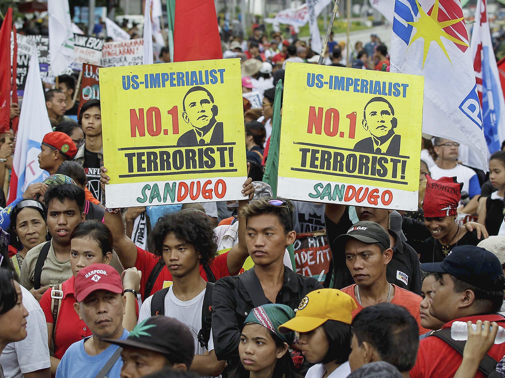 Hundreds of protesters including Indigenous People, students and militant groups marched towards the US Embassy to protest against the presence of US military troops and condemning the violent dispersal which left at least forty people hurt including twenty police officers and three people who were run over by a police van