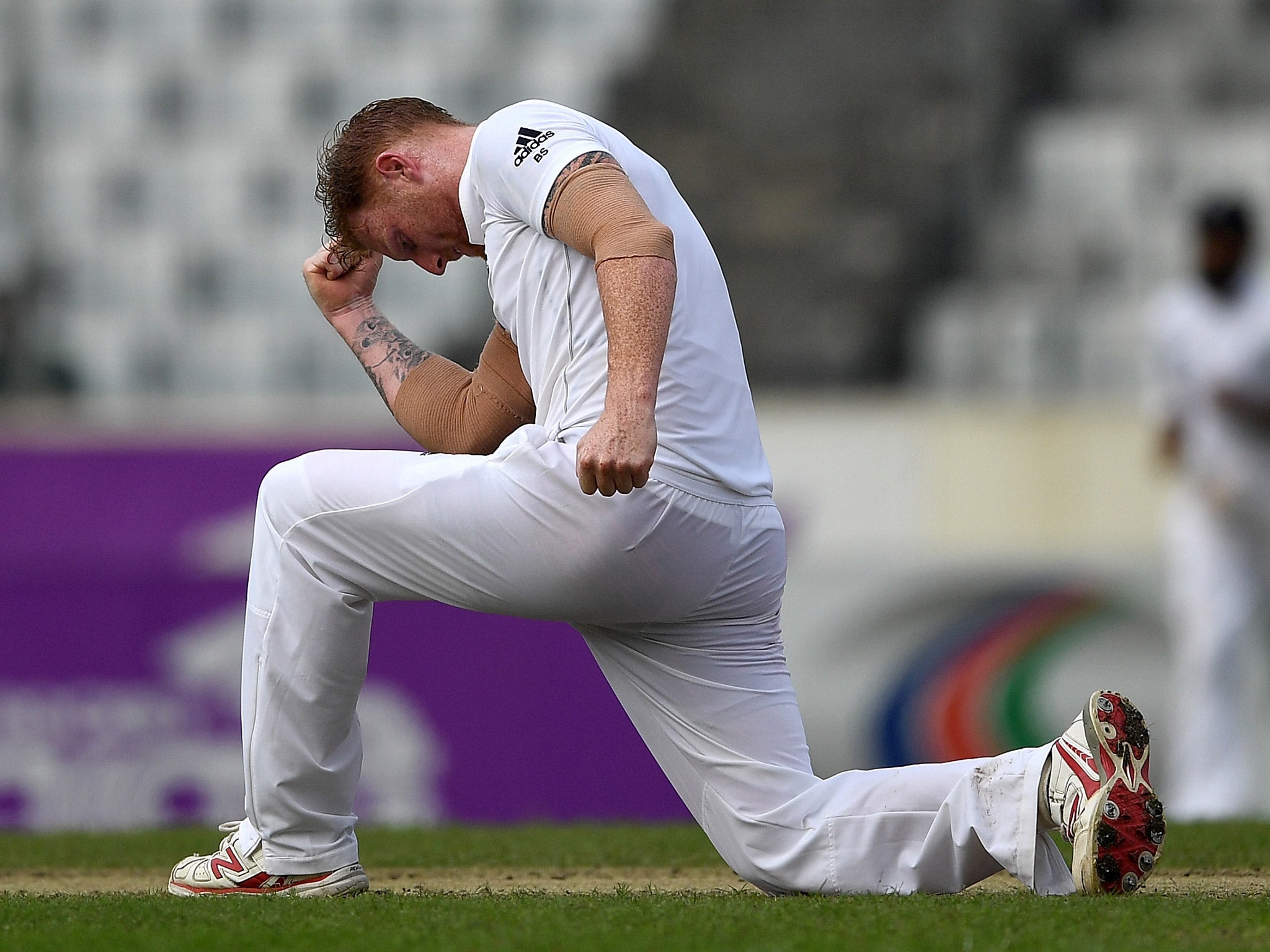 Stokes celebrates taking the wicket of Mahmudullah