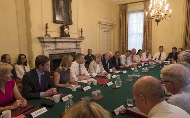 Theresa May holds her first cabinet meeting, in Downing Street in July