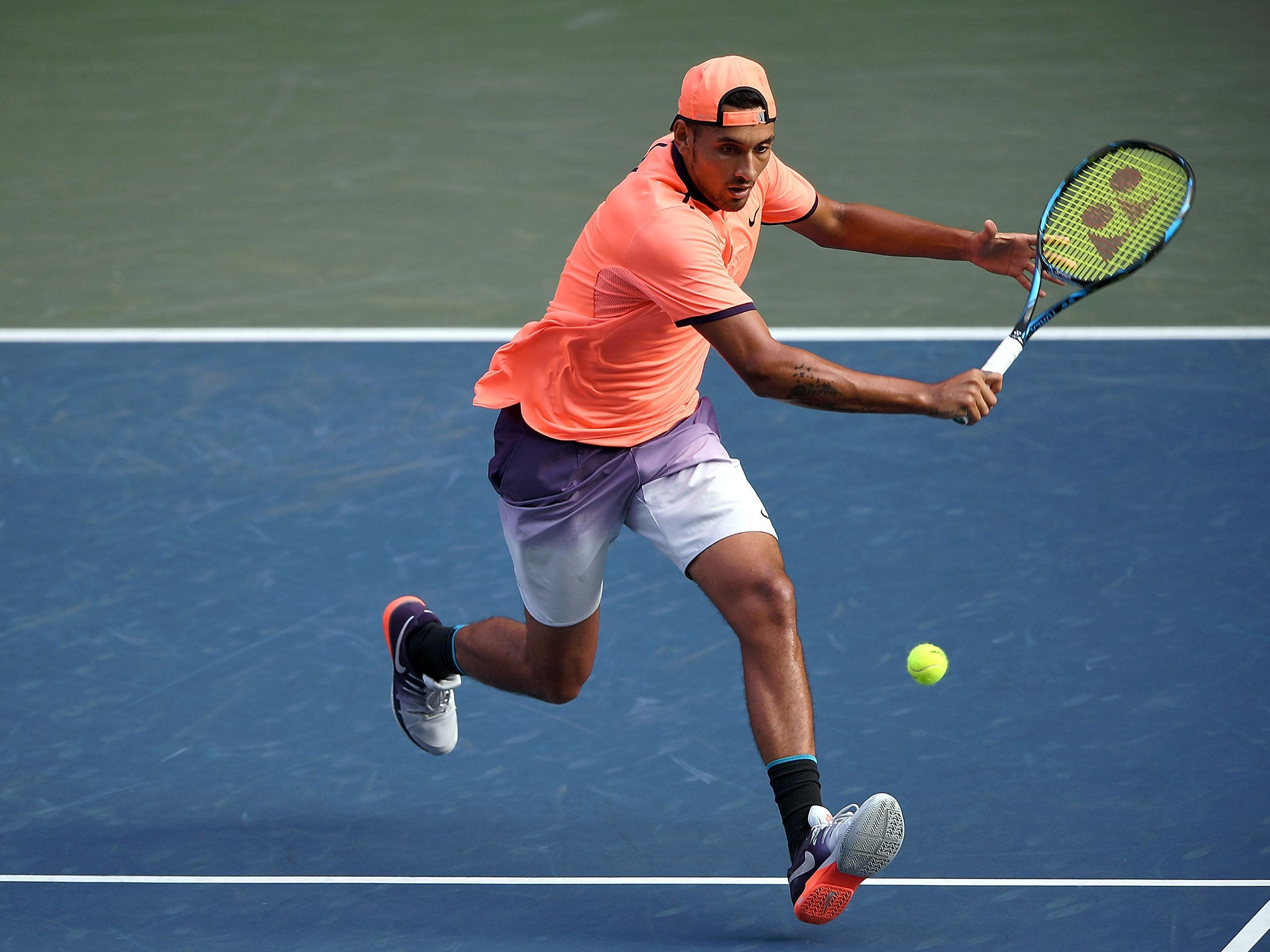 Kyrgios in action at the Japan Open earlier this month