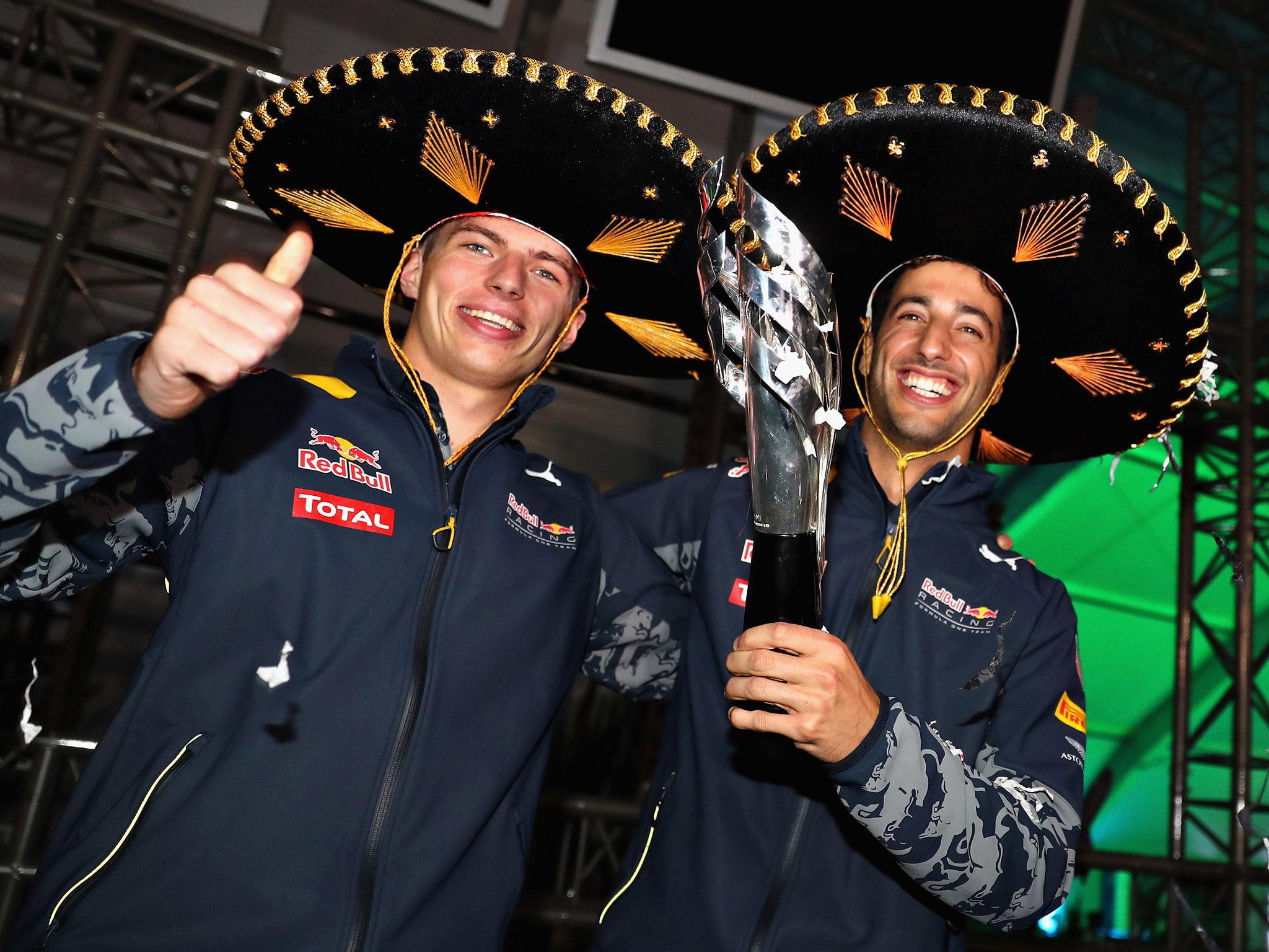 Daniel Ricciardo (right) inherited third place after Max Verstappen (left) and Sebastian Vettel were penalised