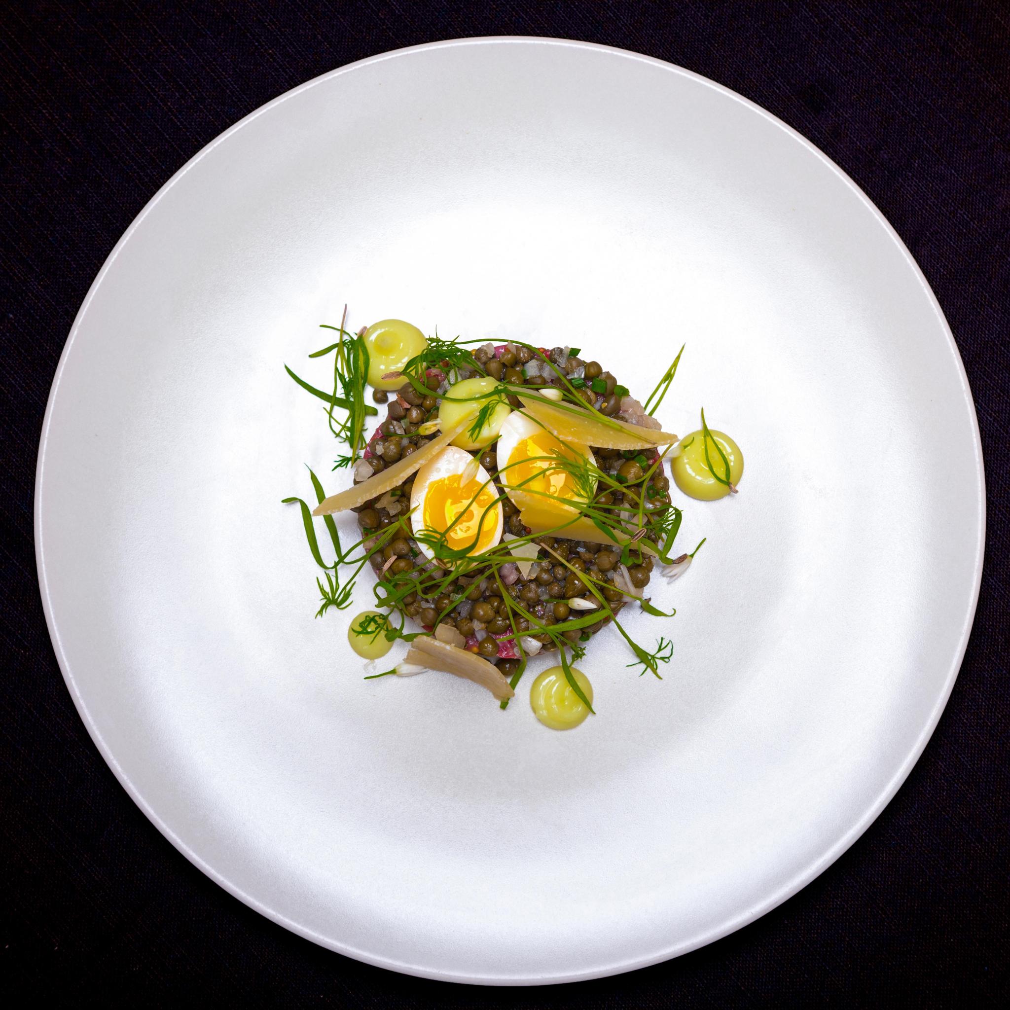 Quail's egg and lentils at Hotel Terravina