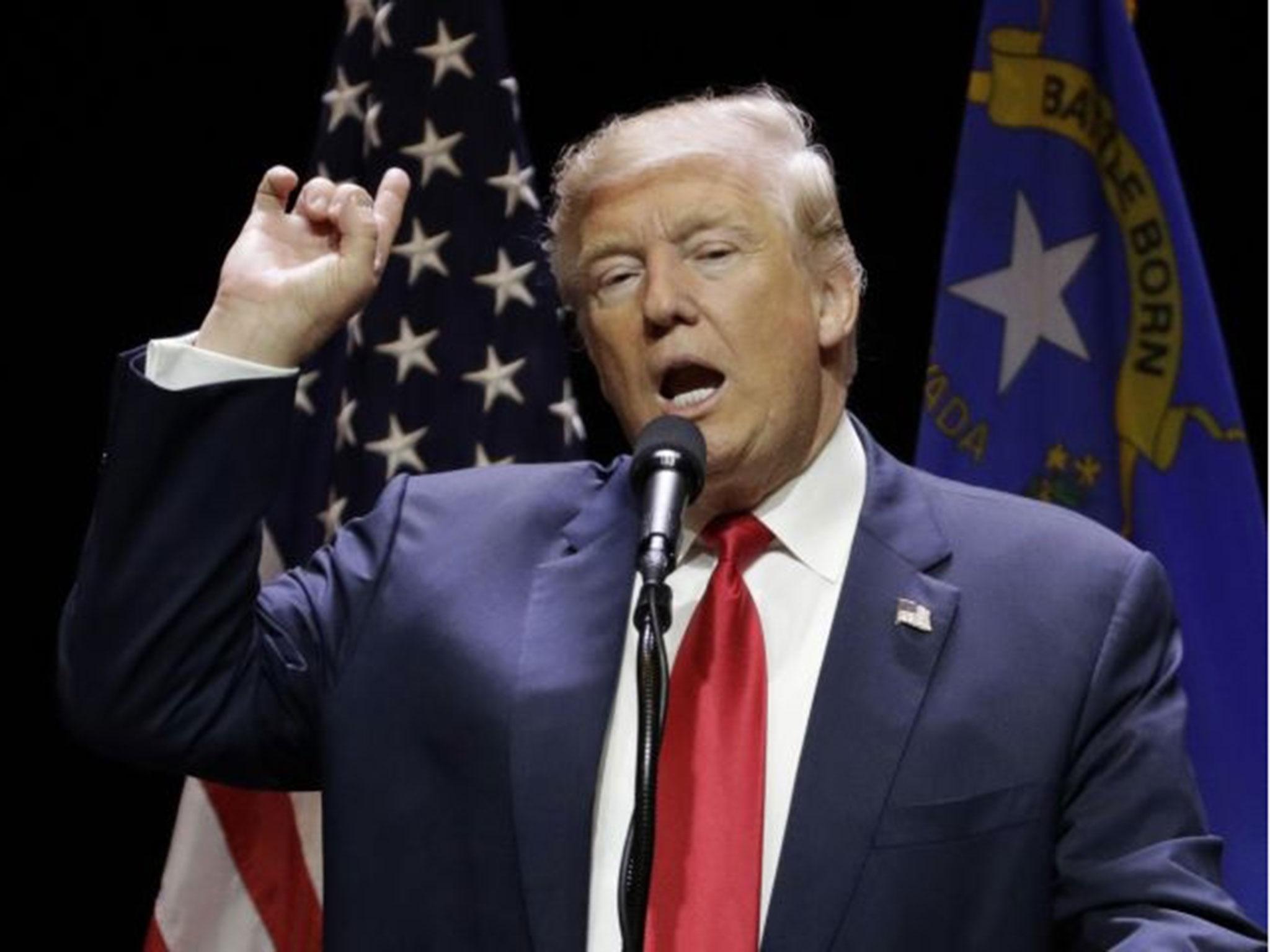 Republican presidential candidate Donald Trump speaks at a rally, in Las Vegas in a Sunday, 30 October, 2016, file photo