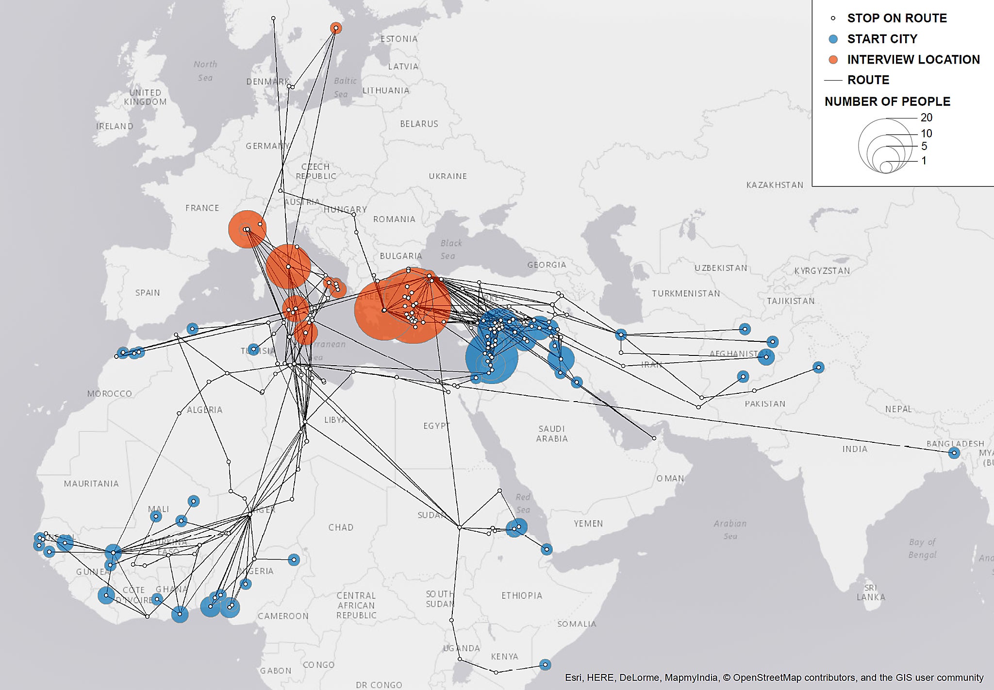 The routes migrants and refugees take to Europe vary, with some more direct than others