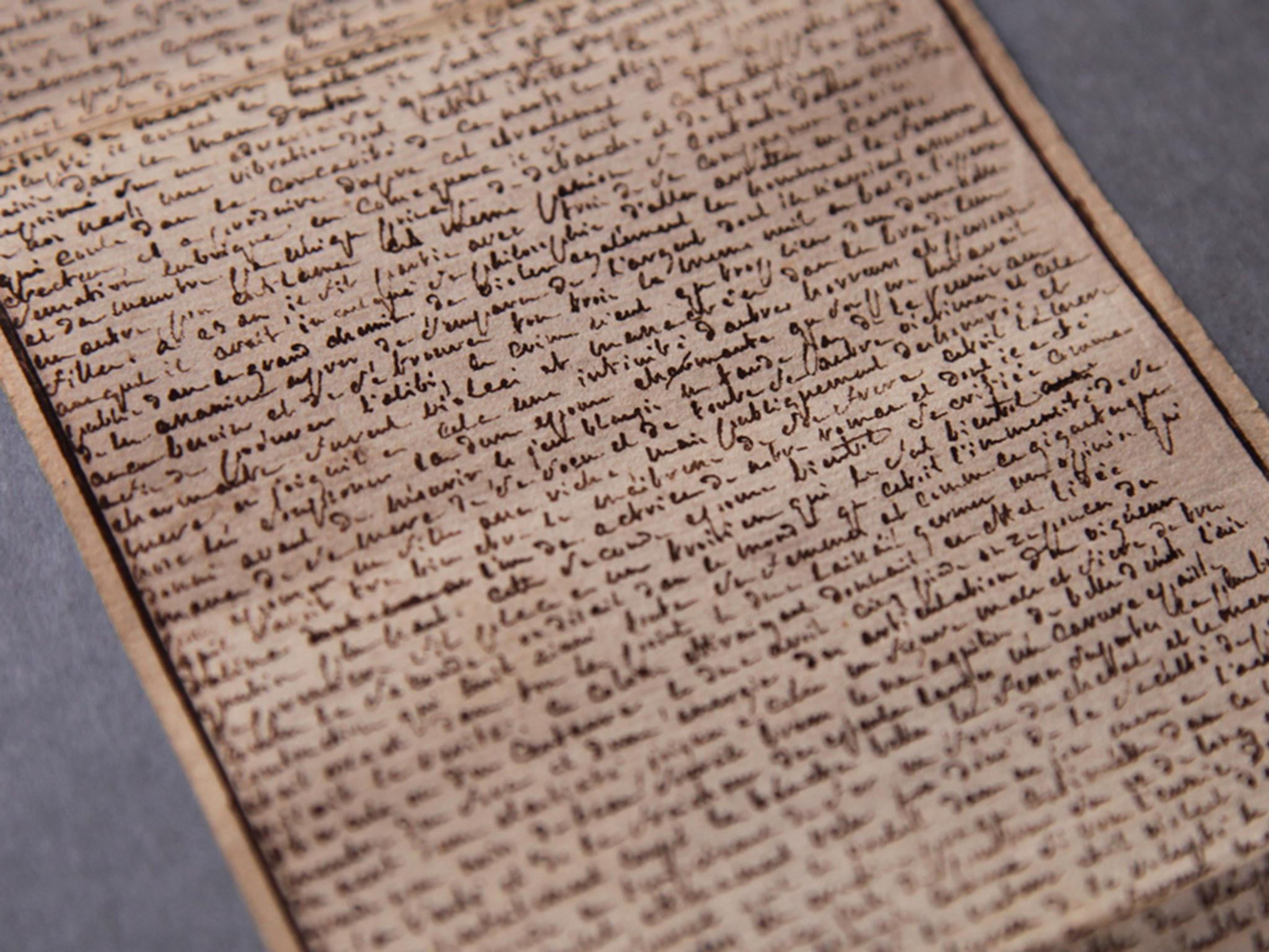 The original scroll of ‘The 120 Days of Sodom’ is displayed at the Letters and Manuscripts Museum in Paris