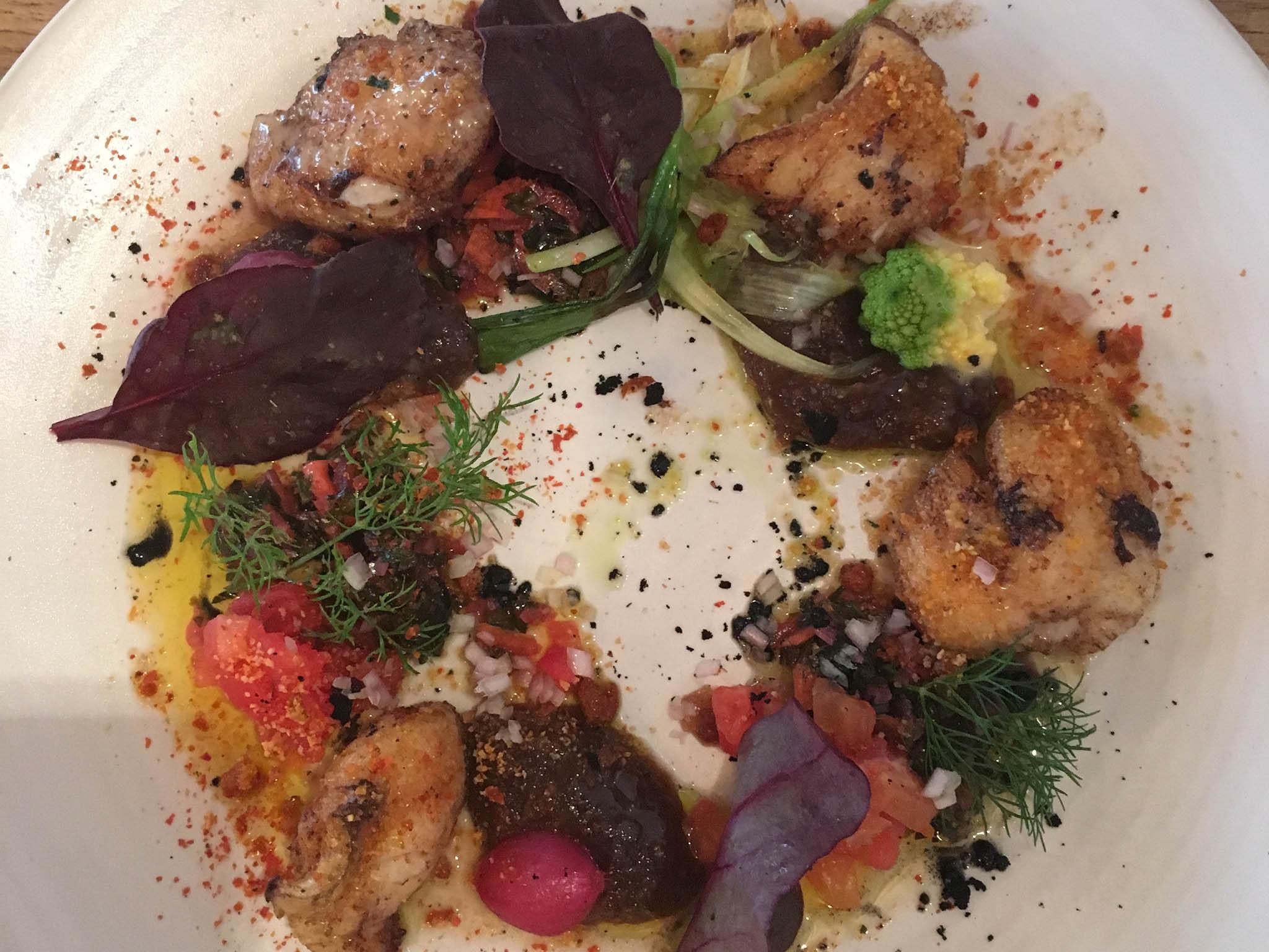 The monkfish cheeks with fig rosemary and coriander seed chutney almost looks too good to eat