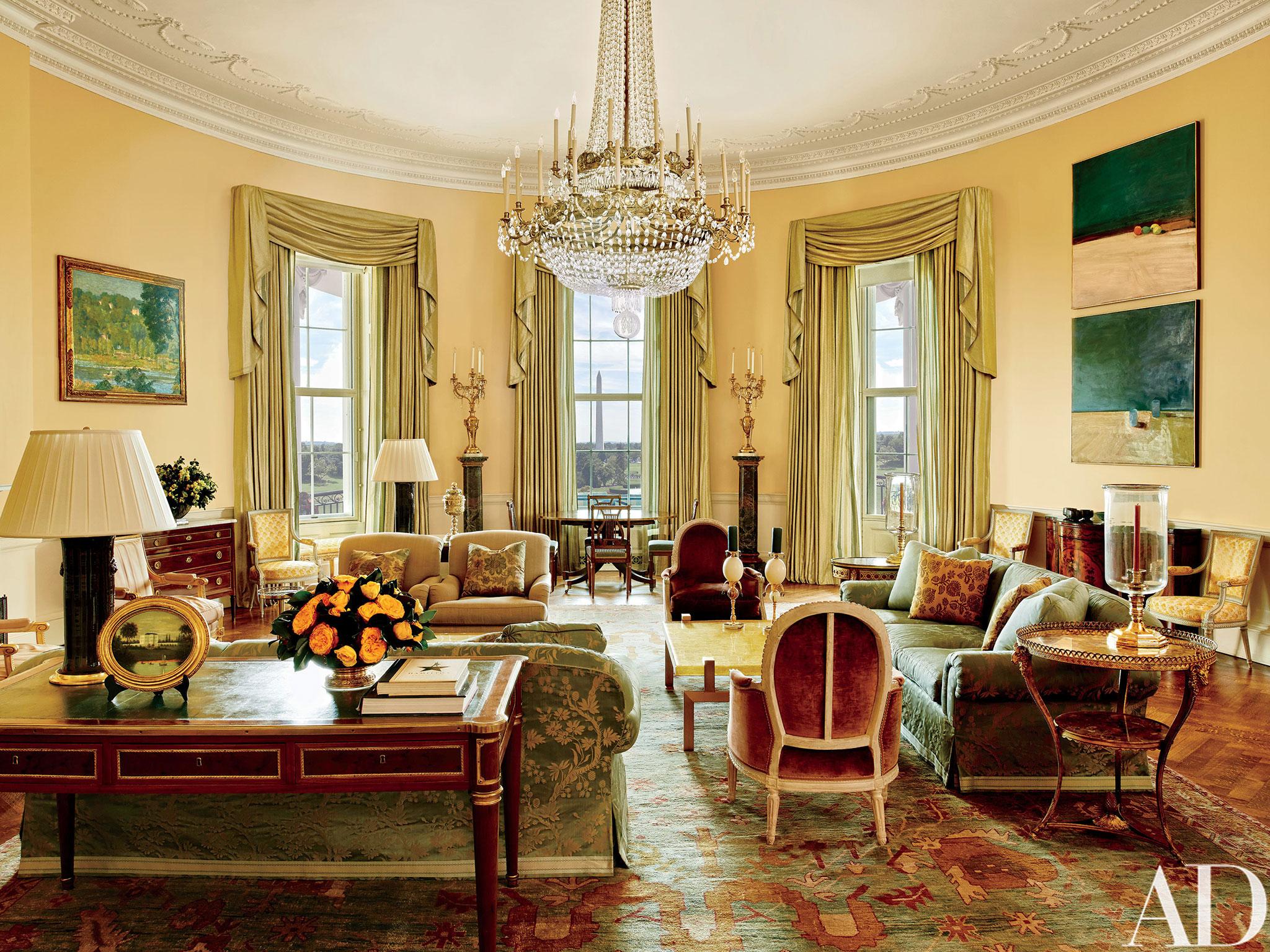 The image provided by Architectural Digest shows the Yellow Oval Room in the White House in Washington