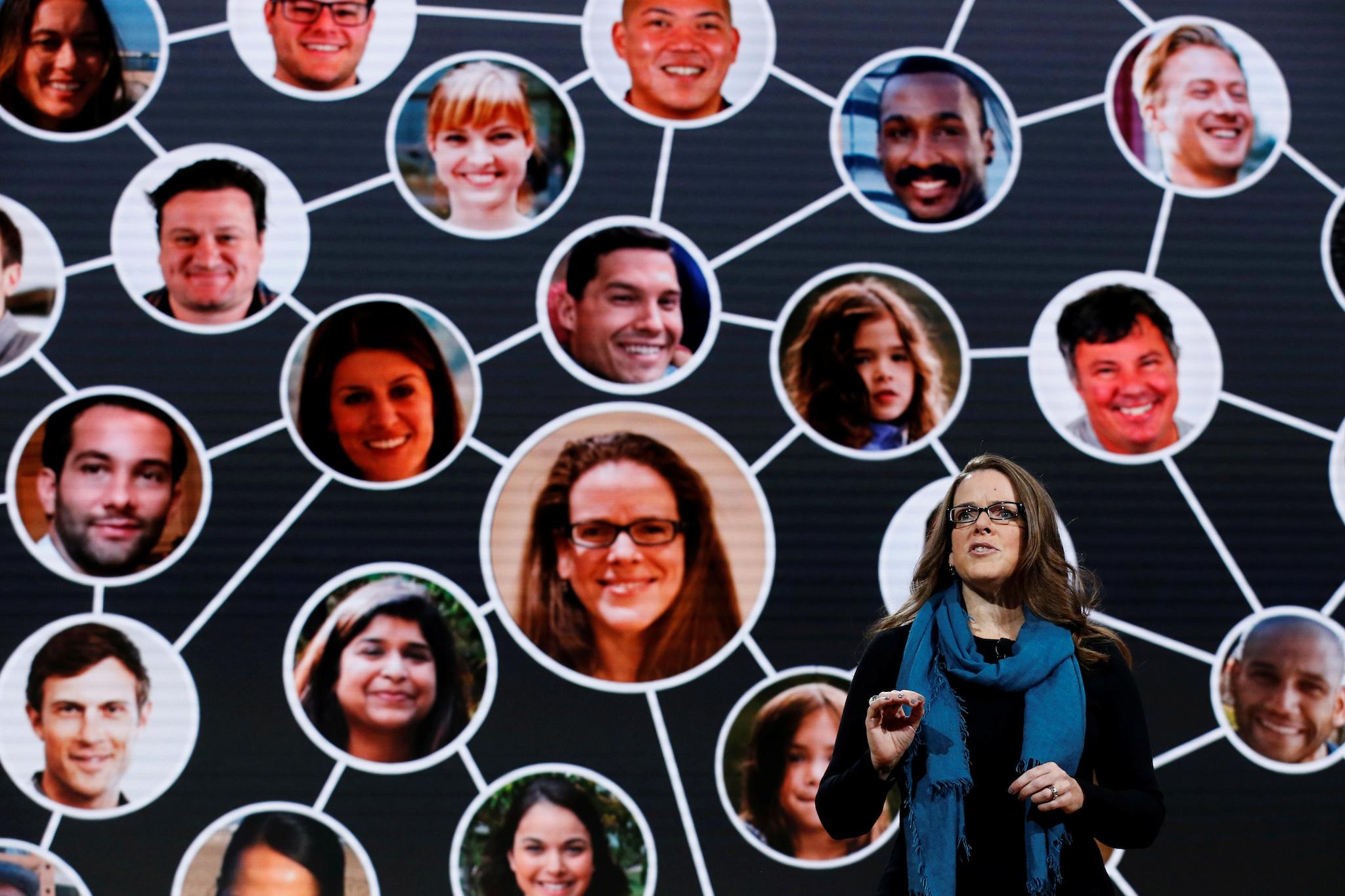 Allison O'Mahoney speaks at a live Microsoft event in the Manhattan borough of New York City, U.S.,October 26, 2016