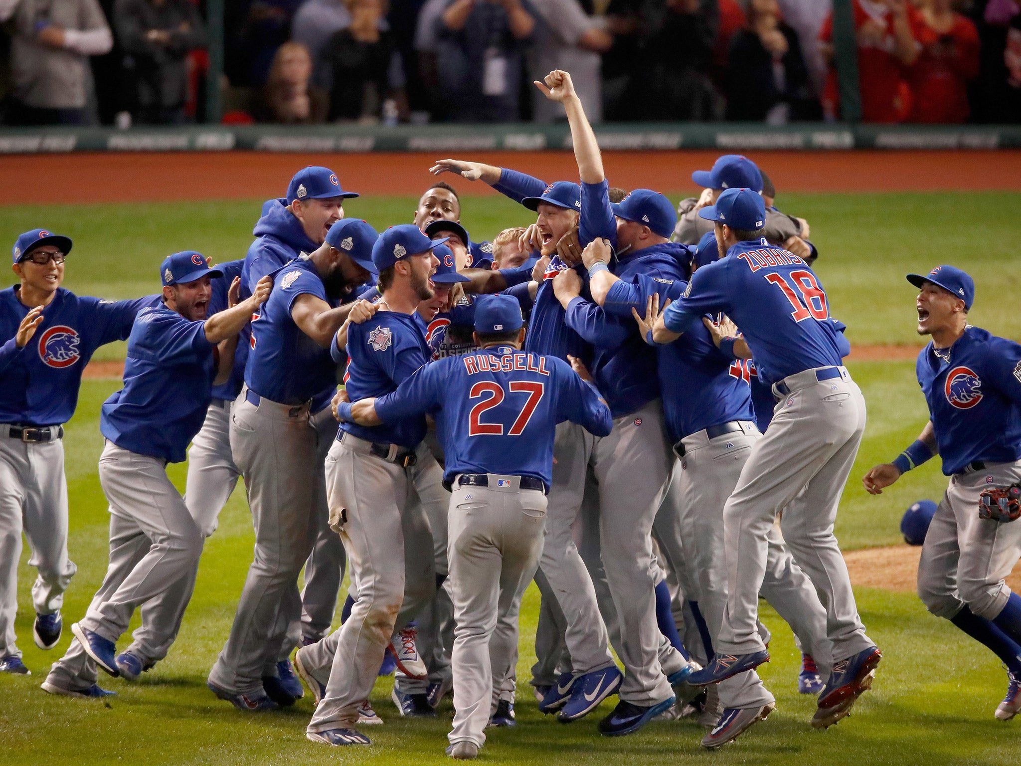 The Chicago Cubs celebrate their famous World Series victory