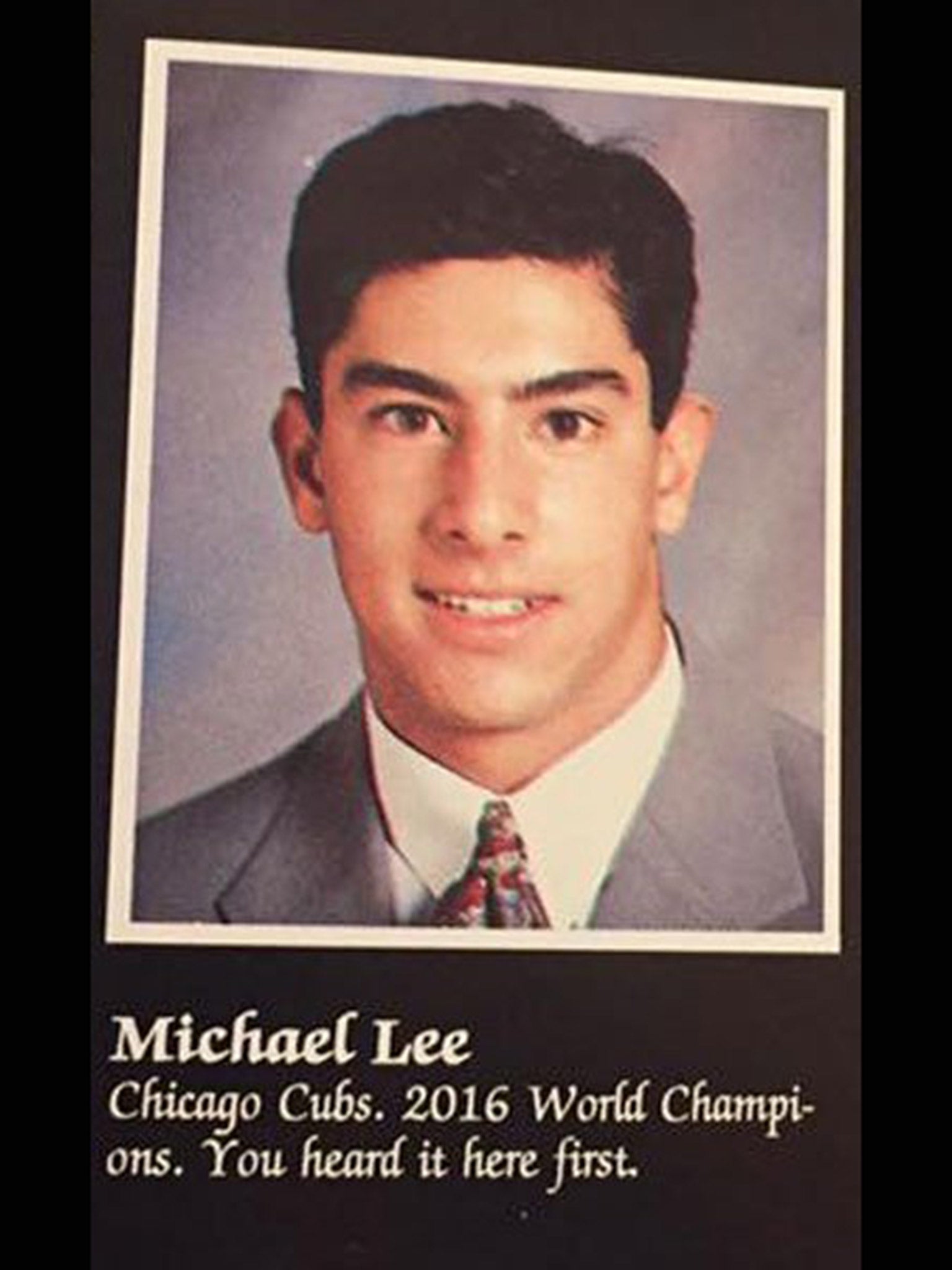 Michael Lee's prediction that the Chicago Cubs would win the 2016 World Series