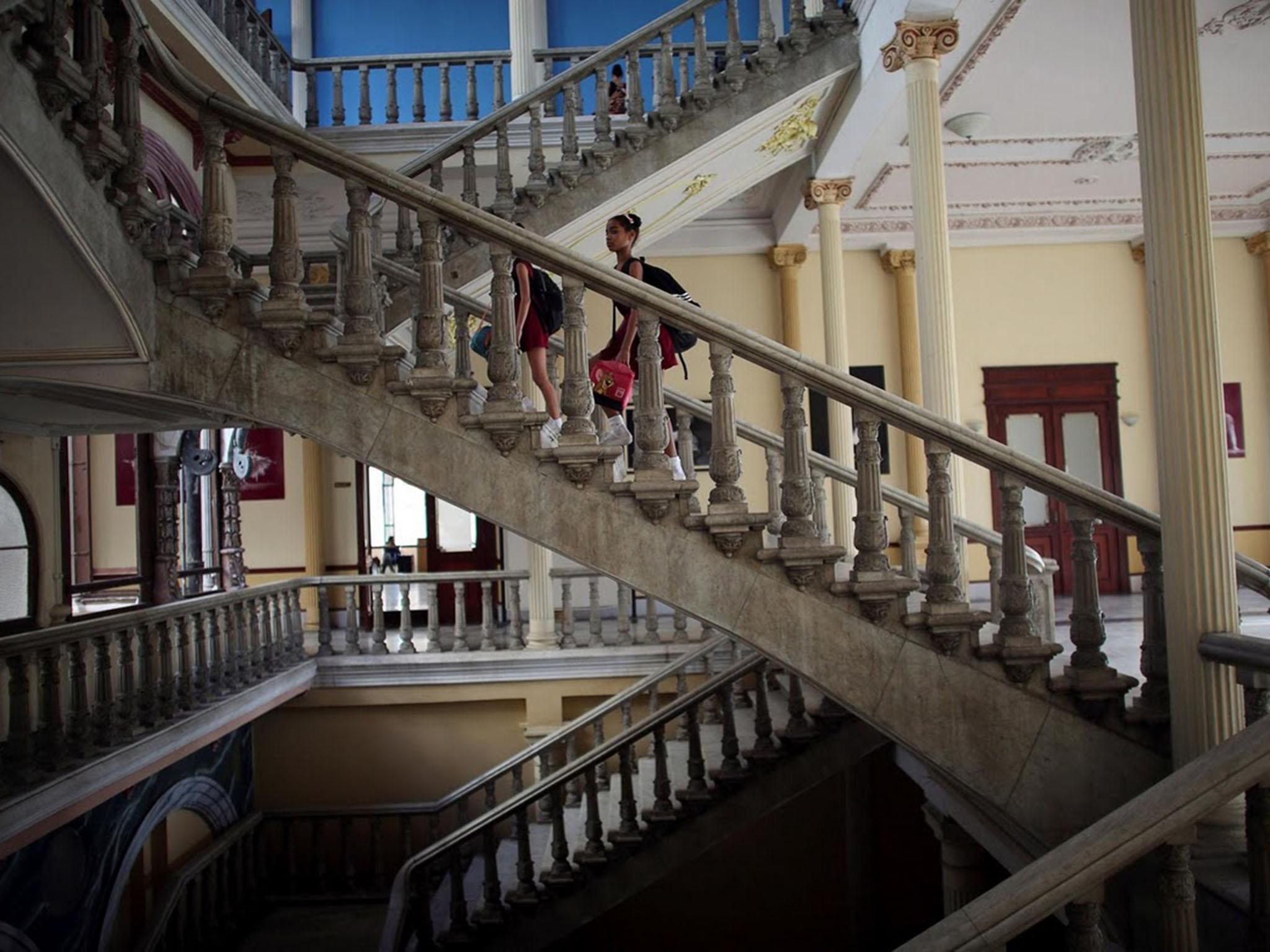 Students at the Cuba's National Ballet School (ENB) arrive for a class in Havana, Cuba