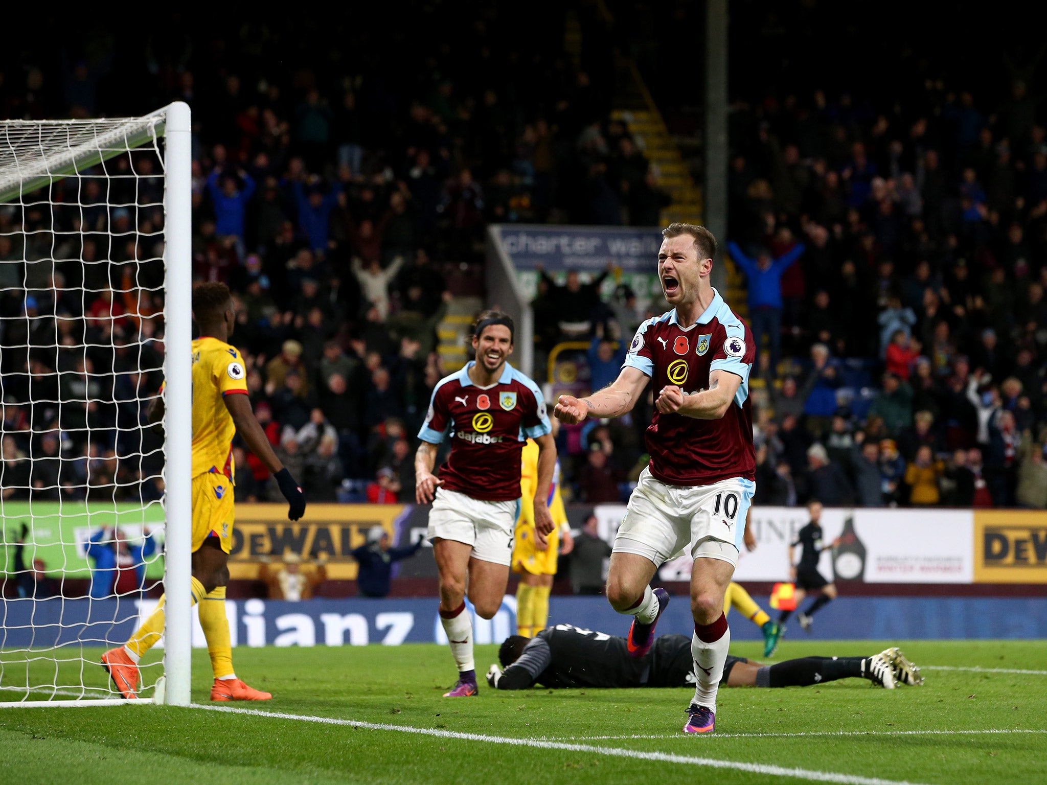 Ashley Barnes celebrates scoring Burnley's winner four minutes into injury time