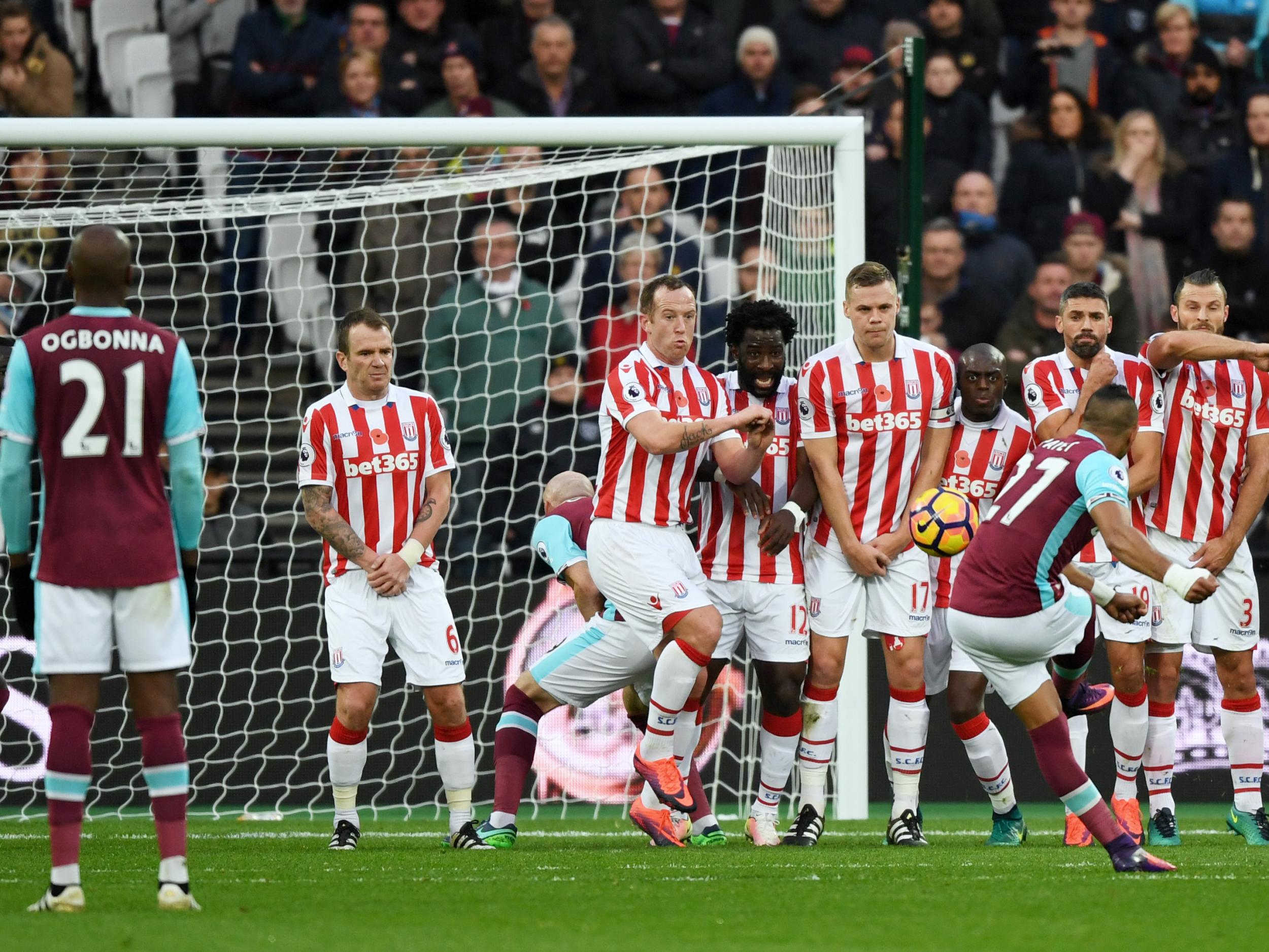 Dimitri Payet has an effort from a free kick