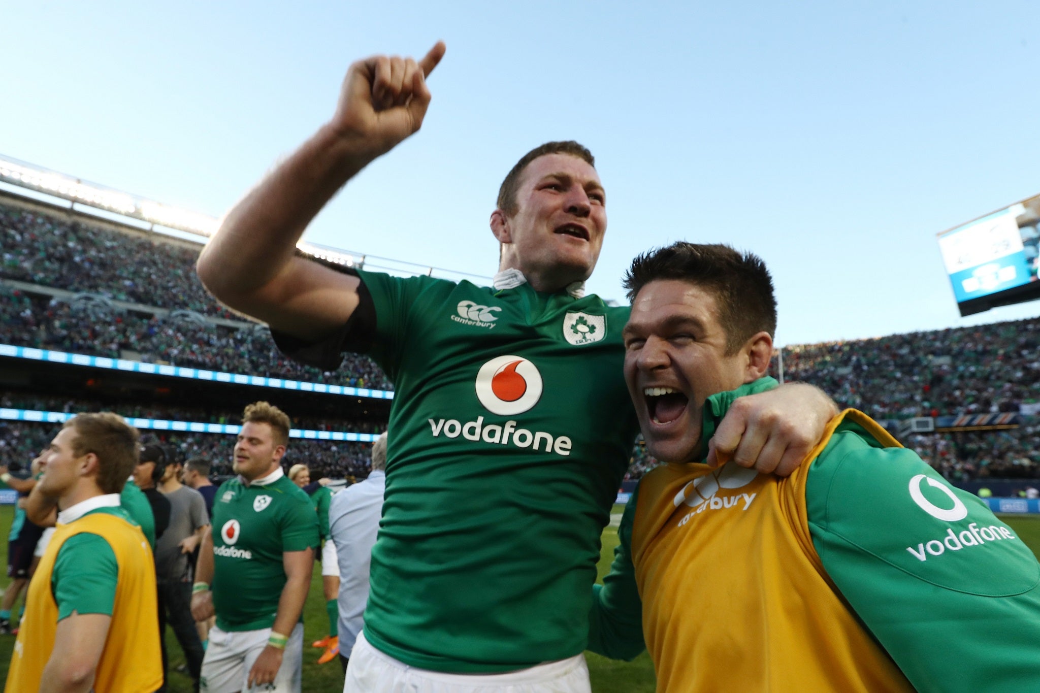 Donnacha Ryan celebrates Ireland's victory at full-time