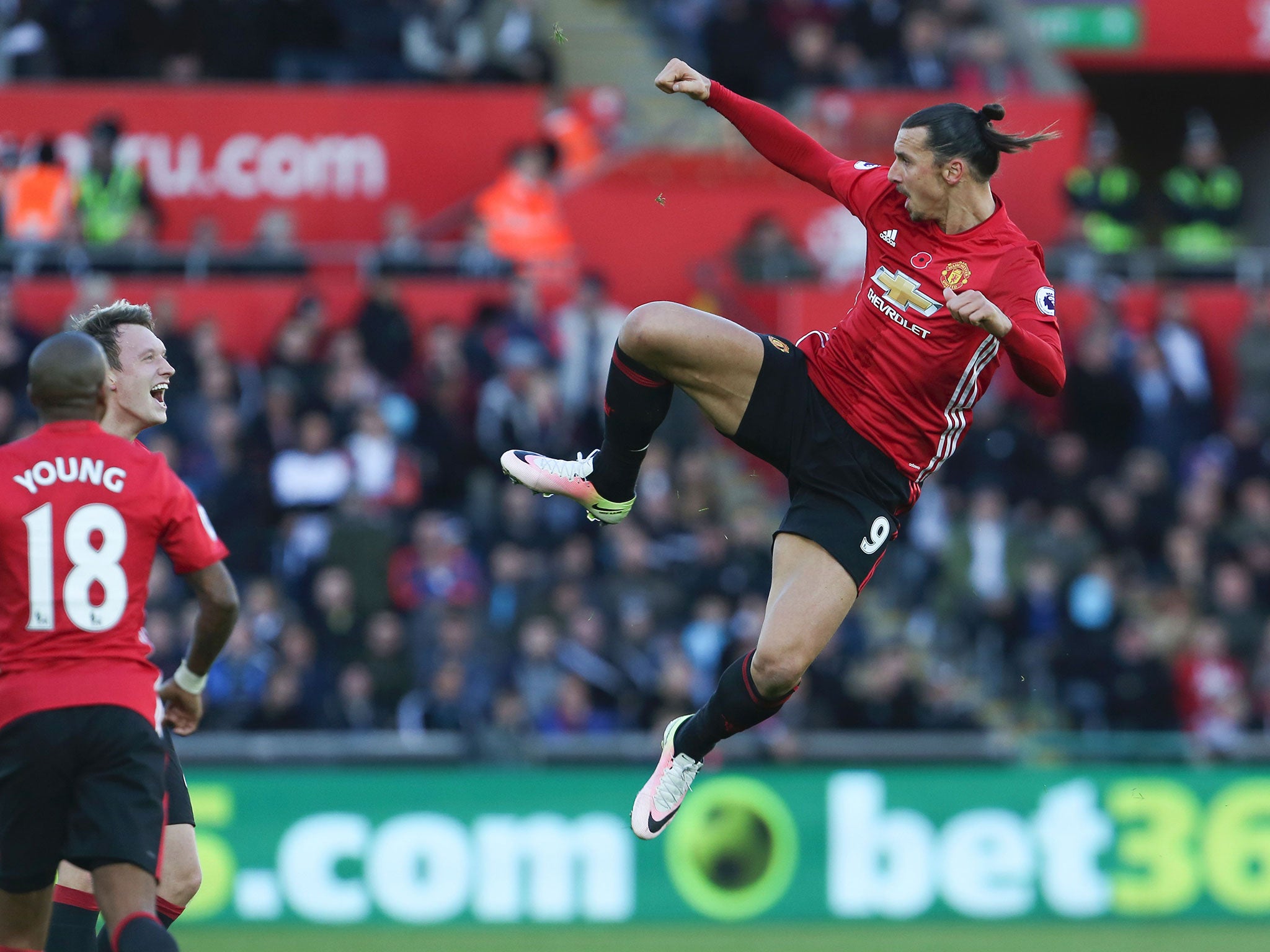 Zlatan Ibrahimovic celebrates his first goal