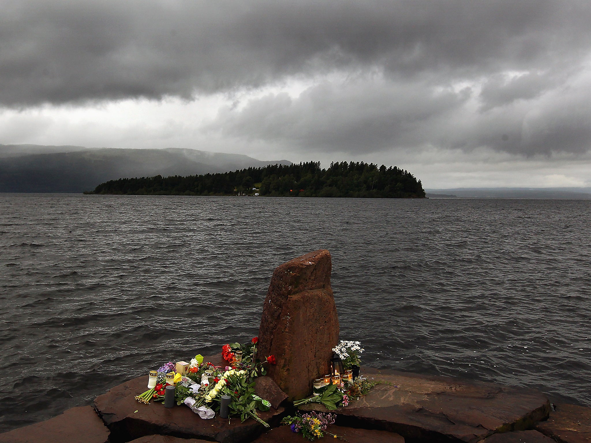 Floral tributes laid near Utoya island in the wake of the attack