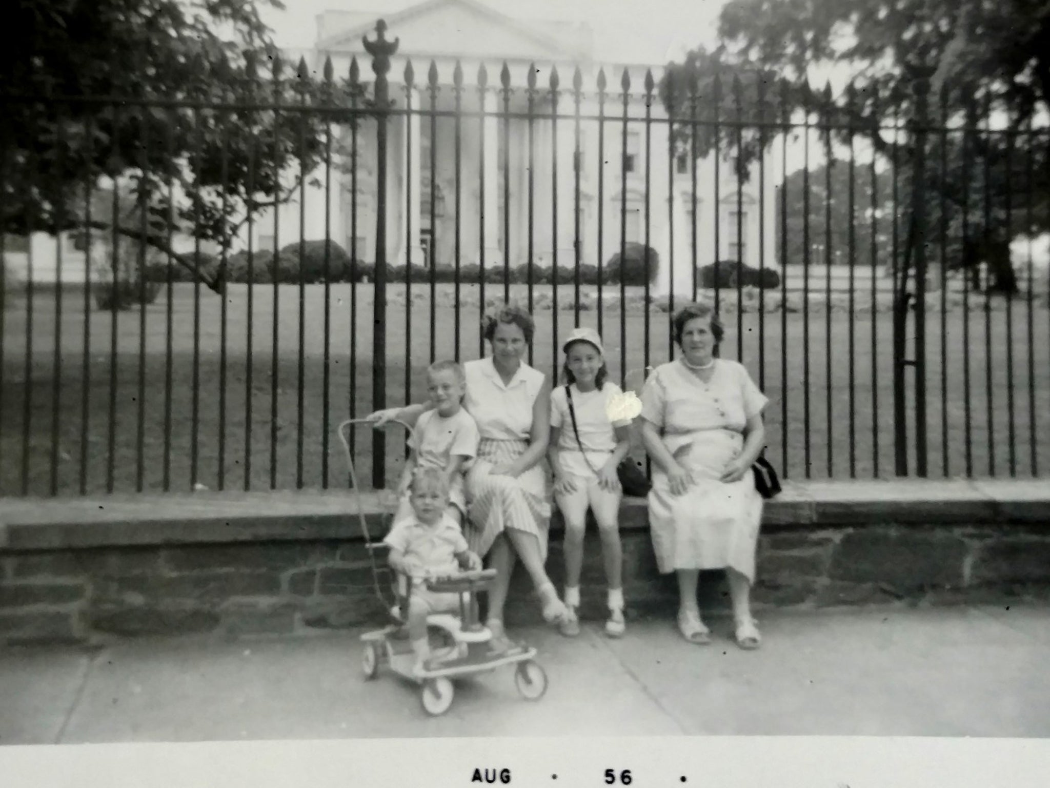 Gladys Ament with her three children (left to right: Marshall, Robert Jr. and Mary) and her mother on a family vacation to Washington, D.C., in the 1950s