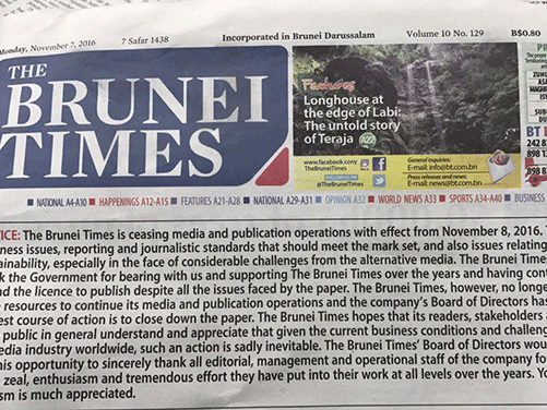 The Brunei Times thanked its staff for their 'zeal' and 'enthusiasm' The Brunei Times