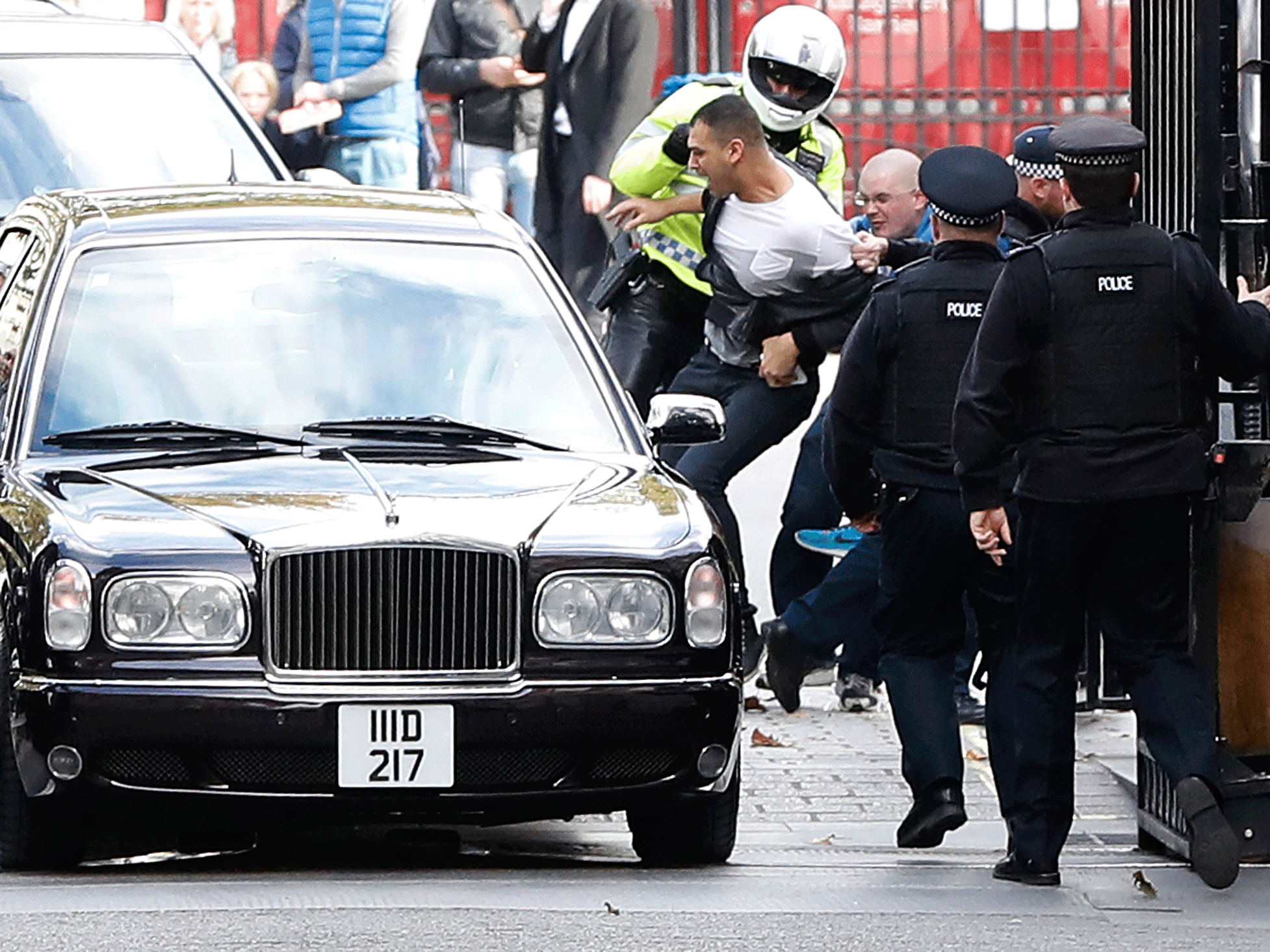 Sayed Alwadaei protesting against the Bahrain king's 10 Downing Street visit AP