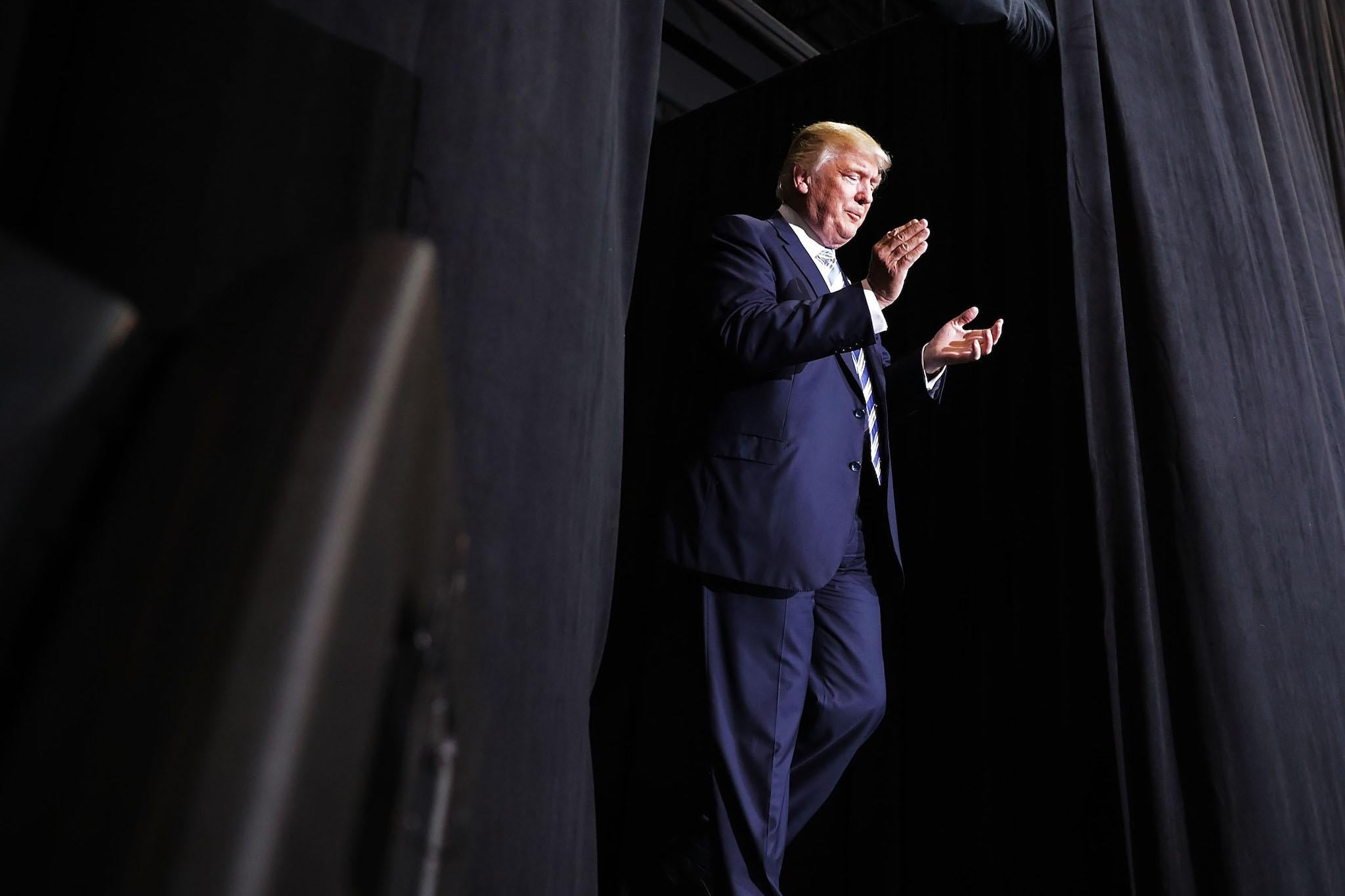 Republican presidential nominee Donald Trump holds a campaign rally in the Robarts Arena at the Sarasota Fairgrounds November 7, 2016 in Sarasota, Florida