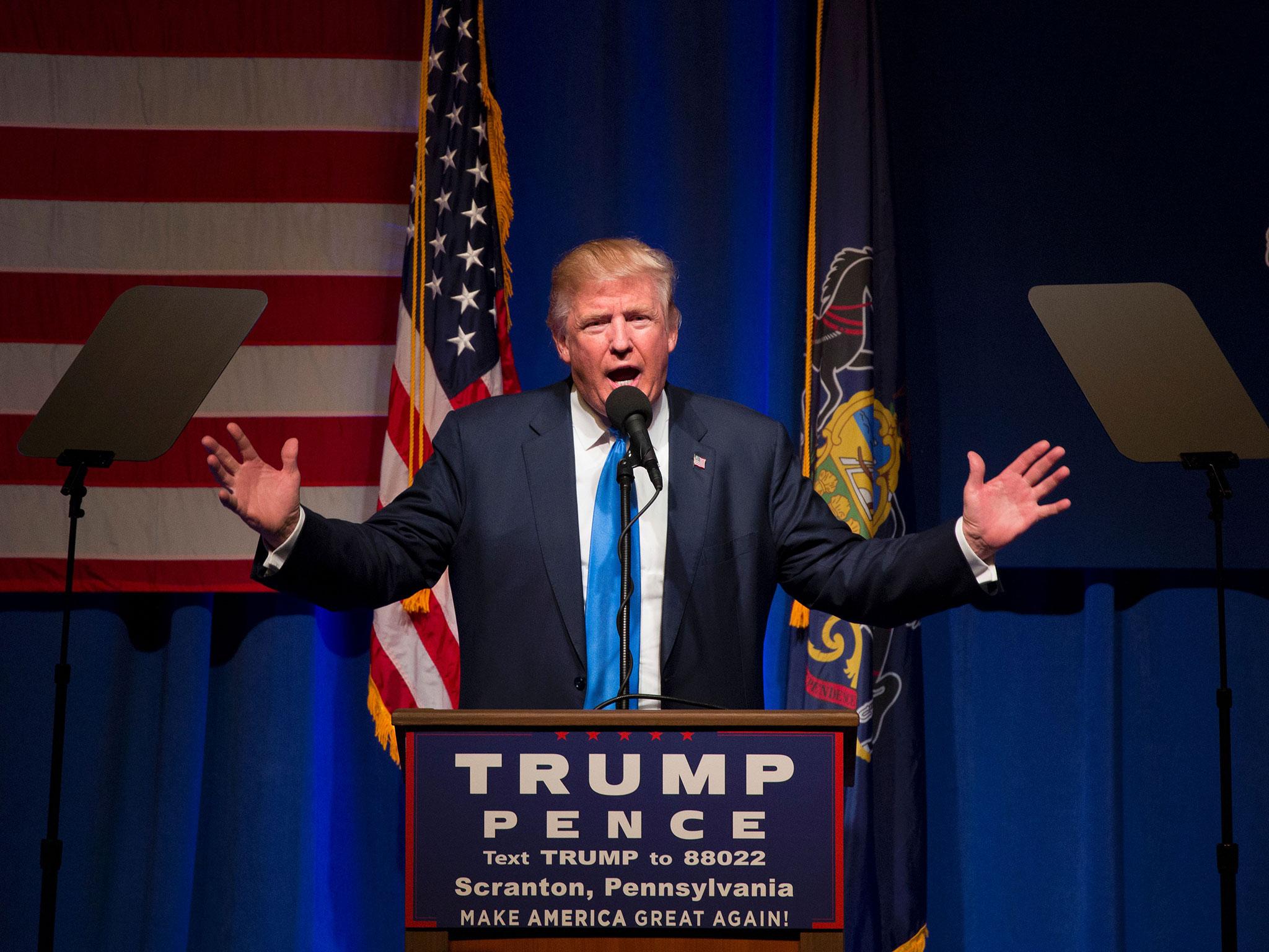 Republican presidential nominee Donald Trump speaks at a rally at Lackawanna College in Scranton, Pennsylvania, on the final day of campaigning 7 November, 2016