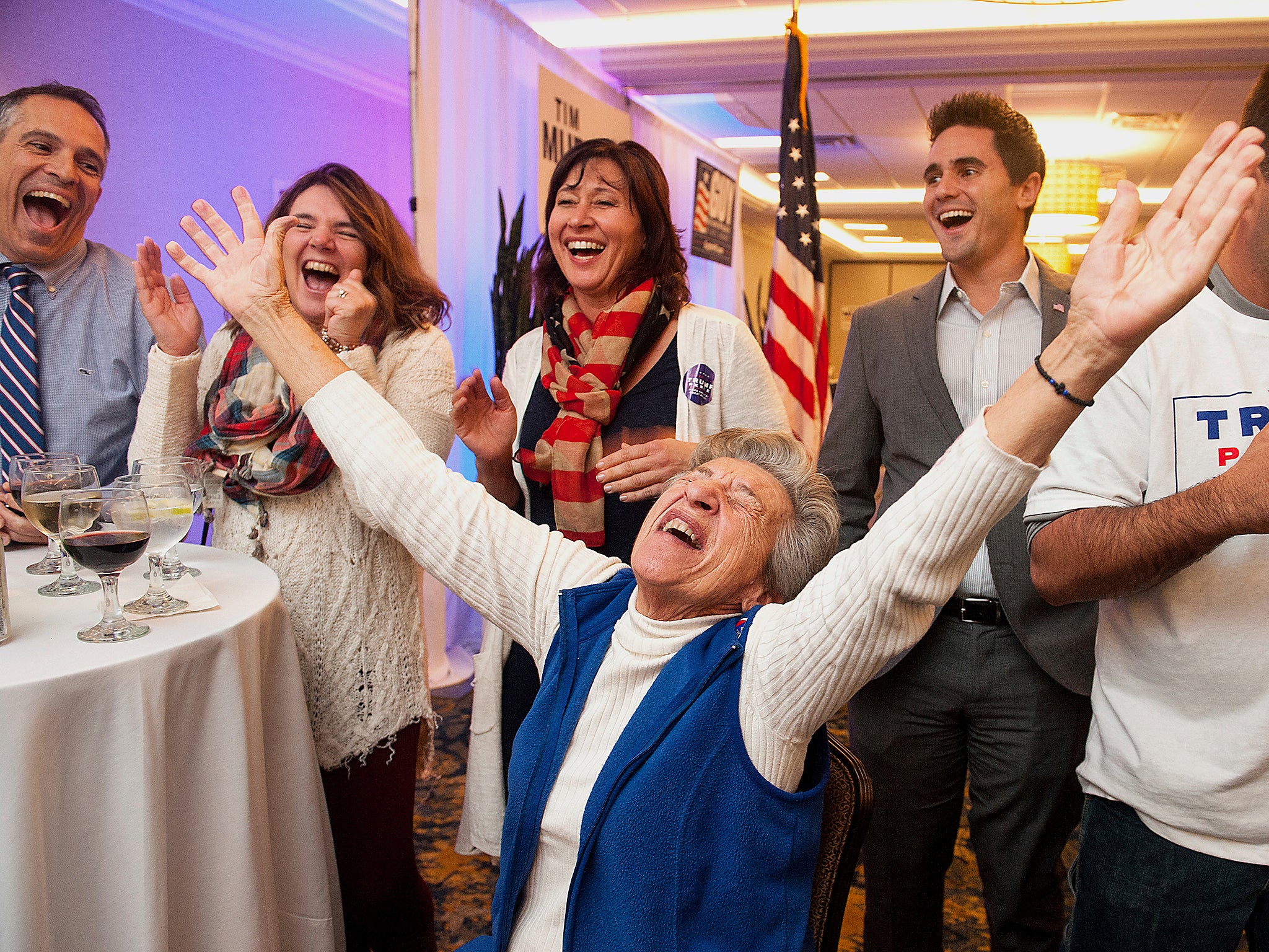 Female Trump supporters shout with joy as Trump’s victory across various states is announced