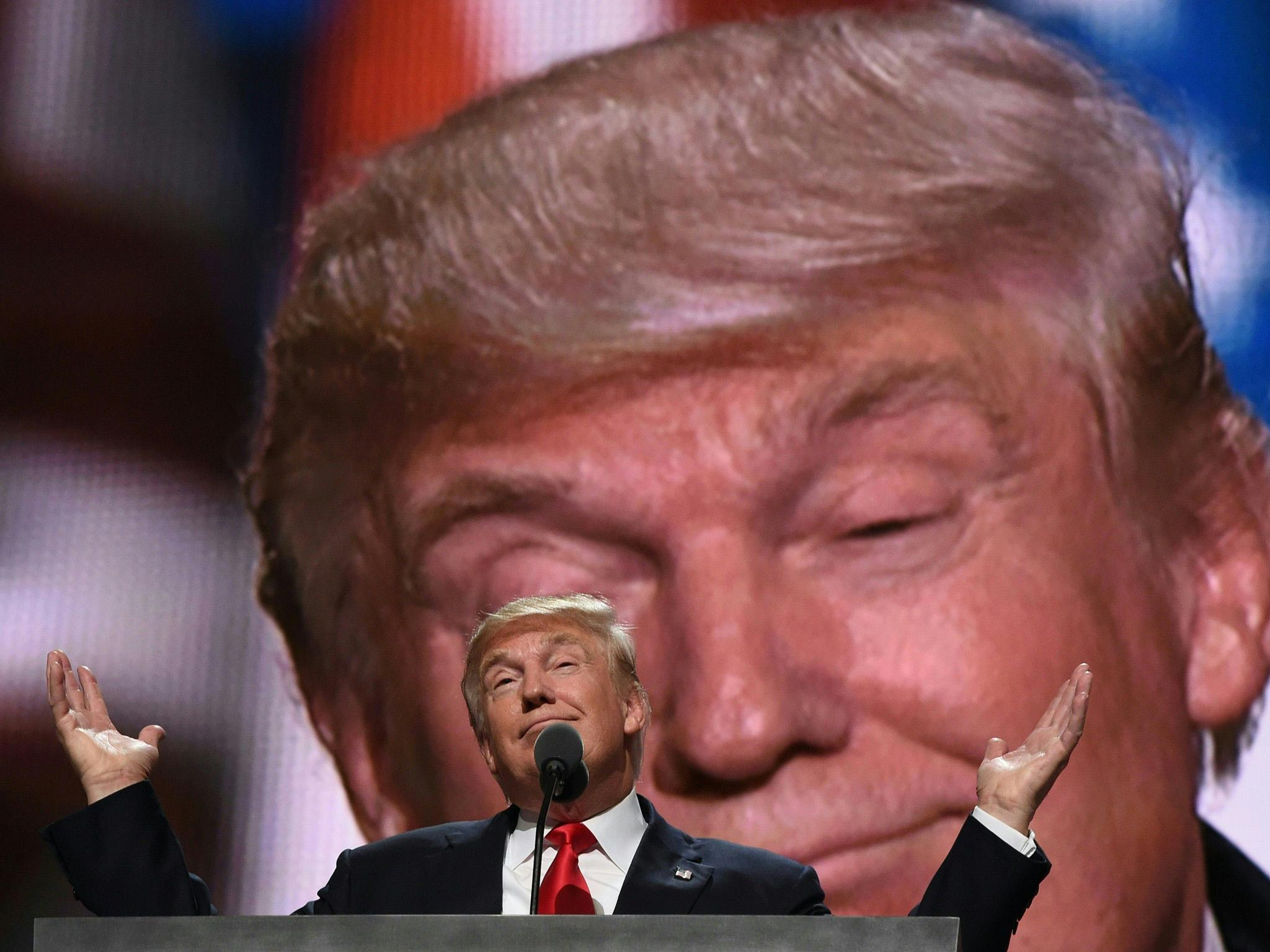 Donald Trump addresses delegates at the end of the last day of the Republican National Convention in Cleveland, Ohio