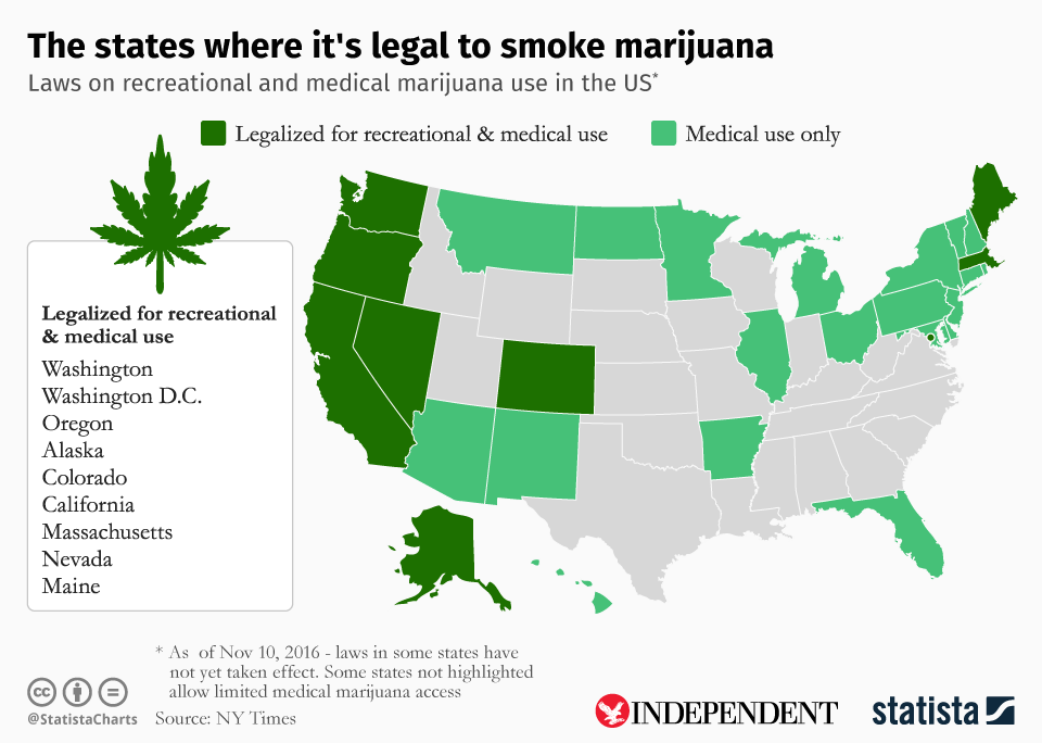 The states where it is legal to smoke marijuana