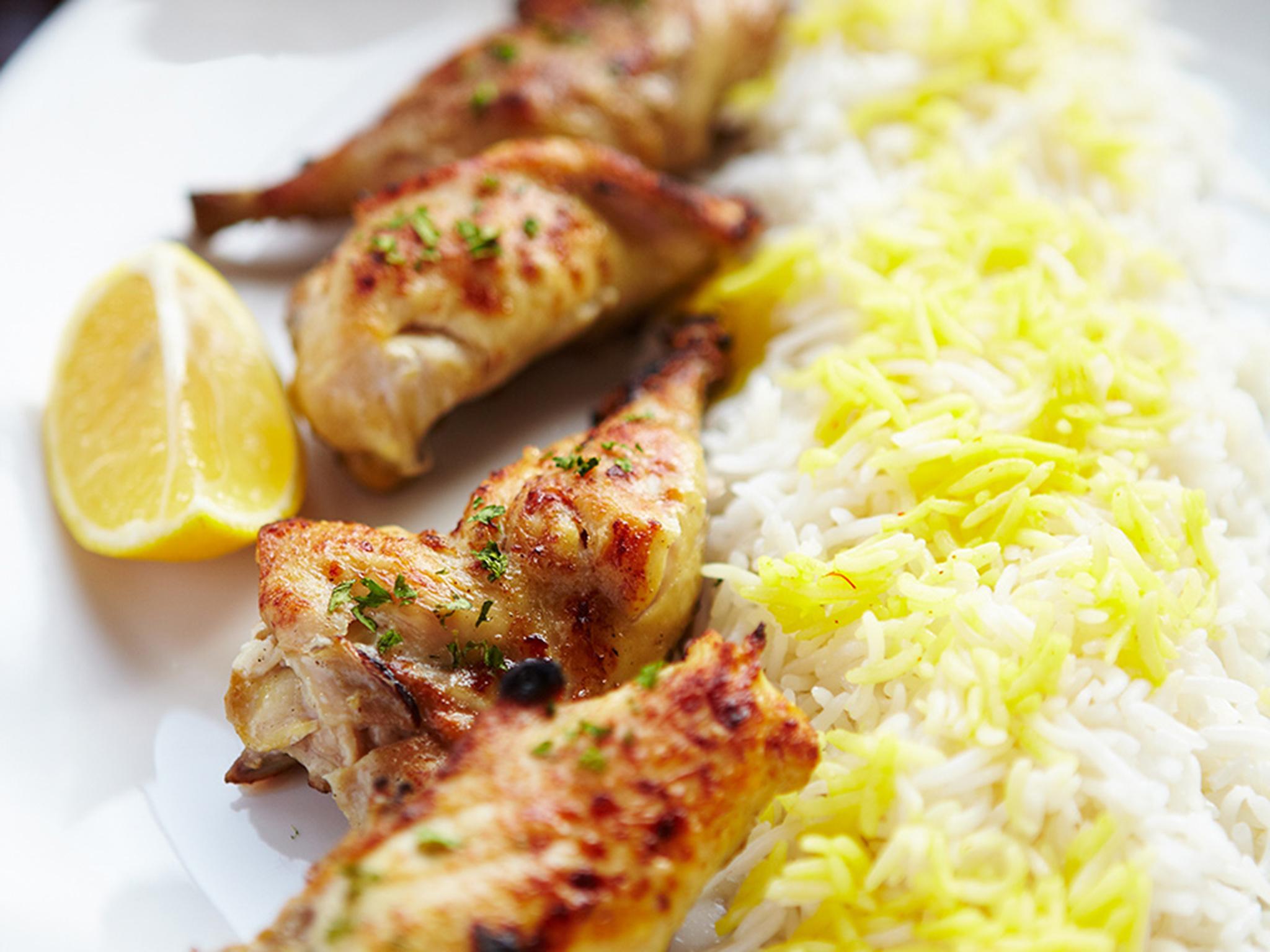 Joojeh Kabab at Kateh – organic poussin marinated in saffron, lemon juice and Turkish yogurt with saffron rice