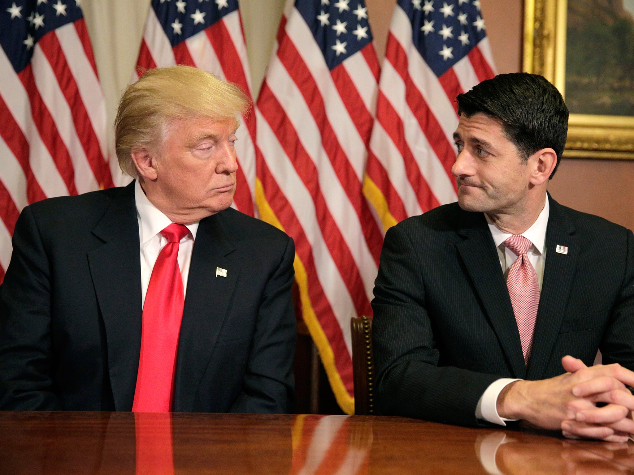 US President-elect Donald Trump meets with Speaker of the House Paul Ryan on Capitol Hill in Washington