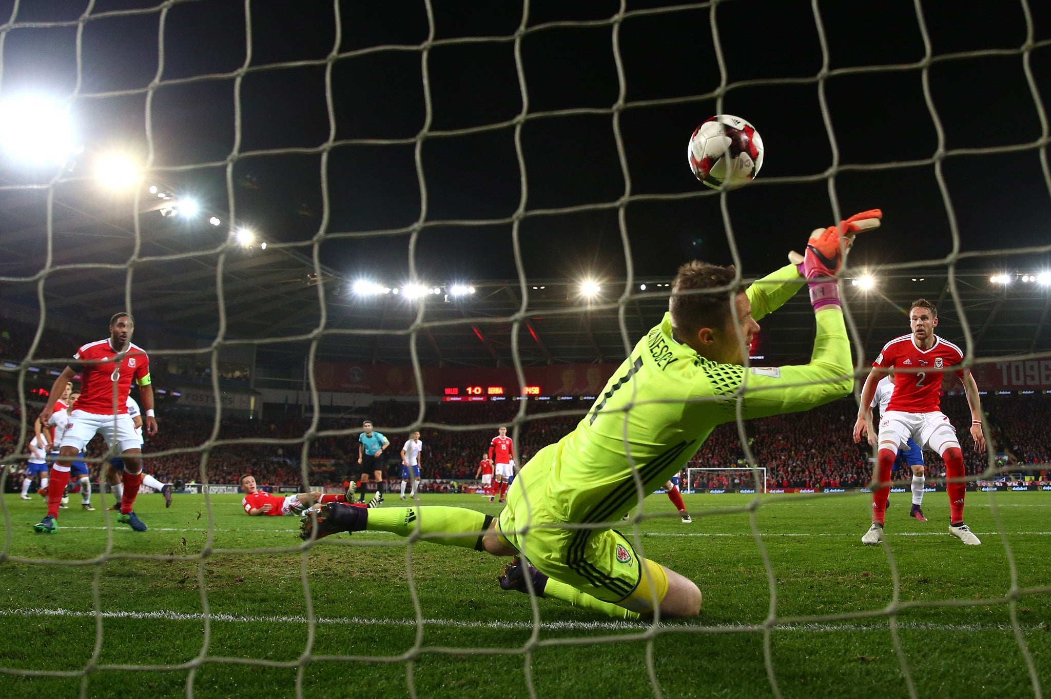 Wayne Hennessey was unable to claw out Mitrovic's header