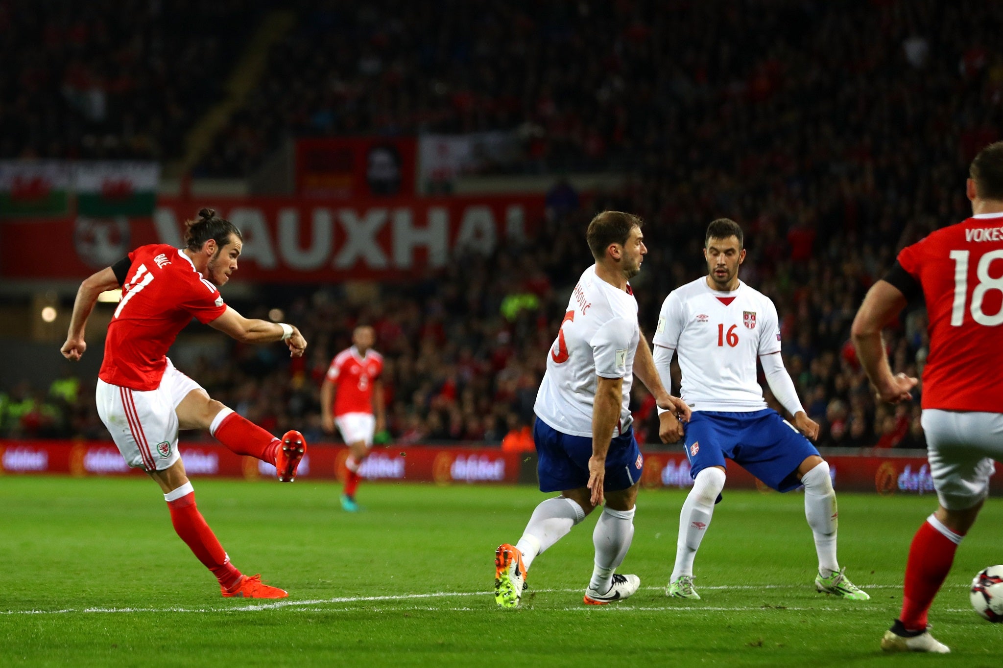 &#13;
Gareth Bale fires in Wales's first-half opener &#13;