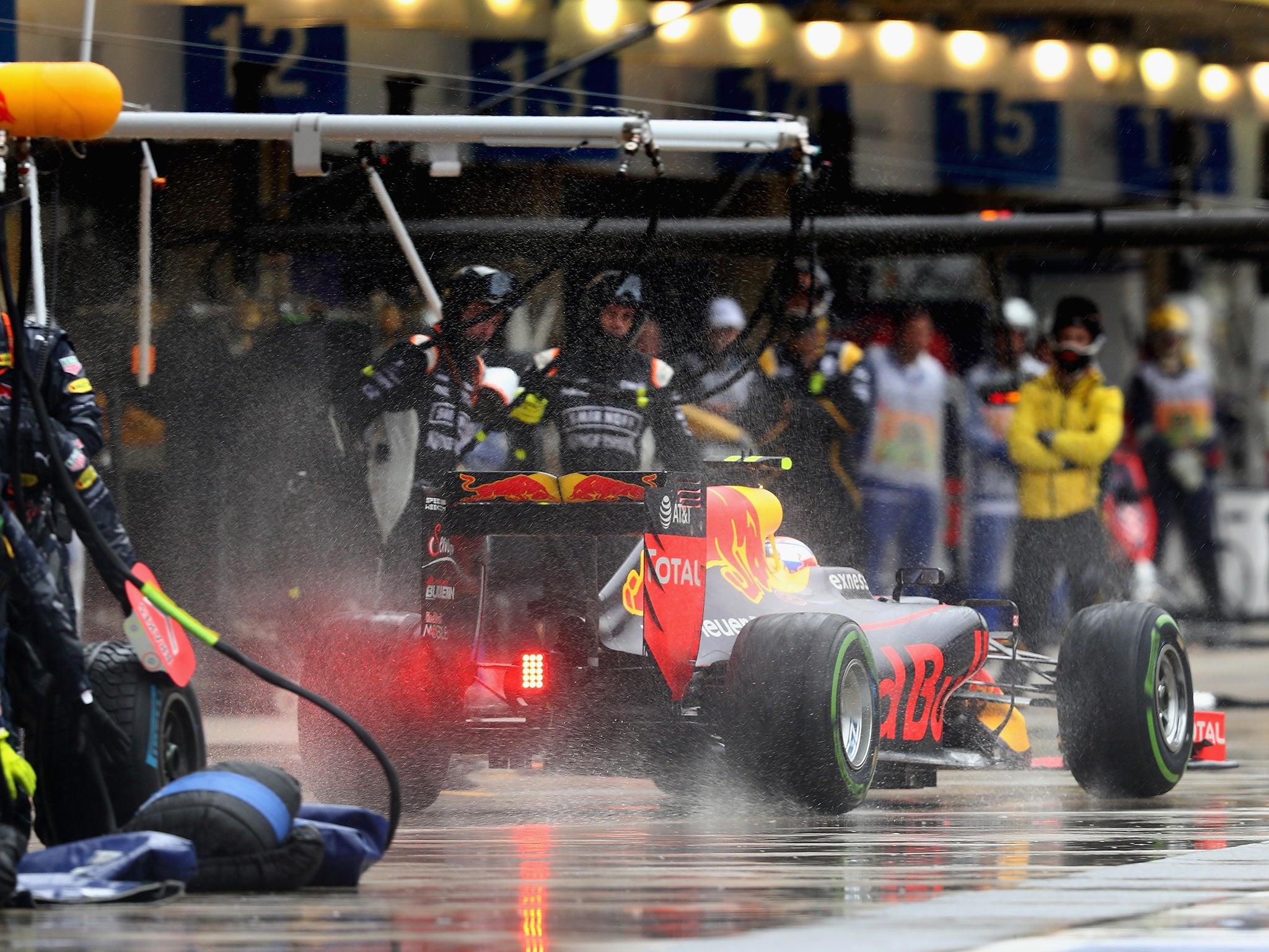 Verstappen leaving the pit lane at Interlagos