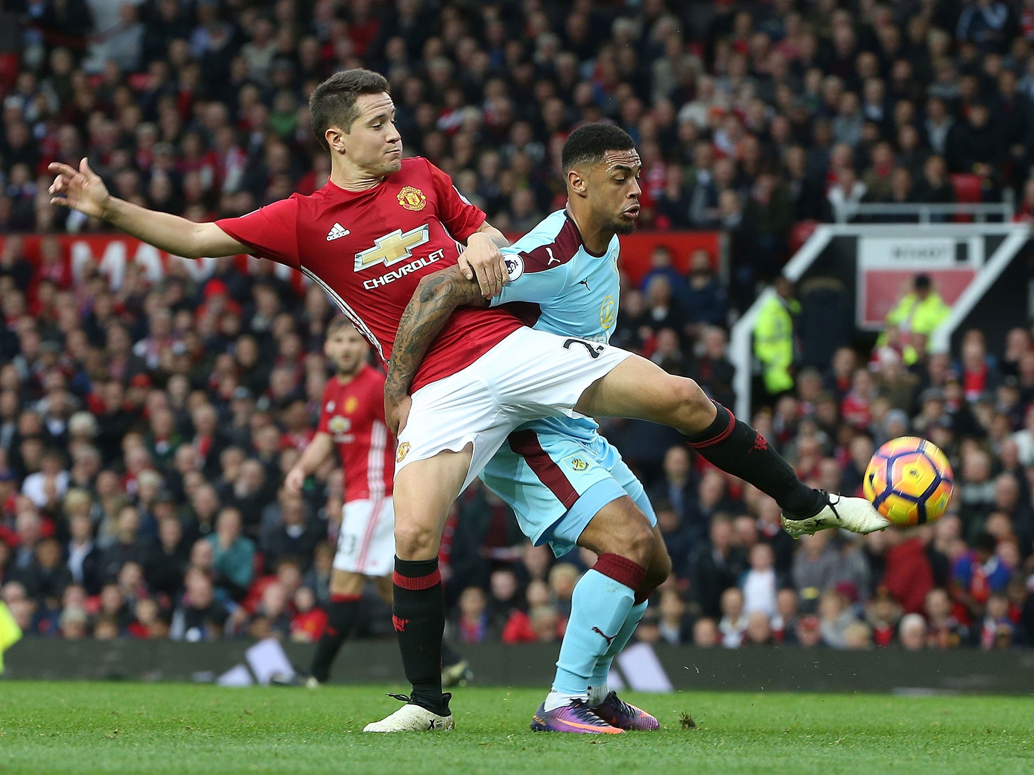 Ander Herrera in action against Burnley's Andre Gray