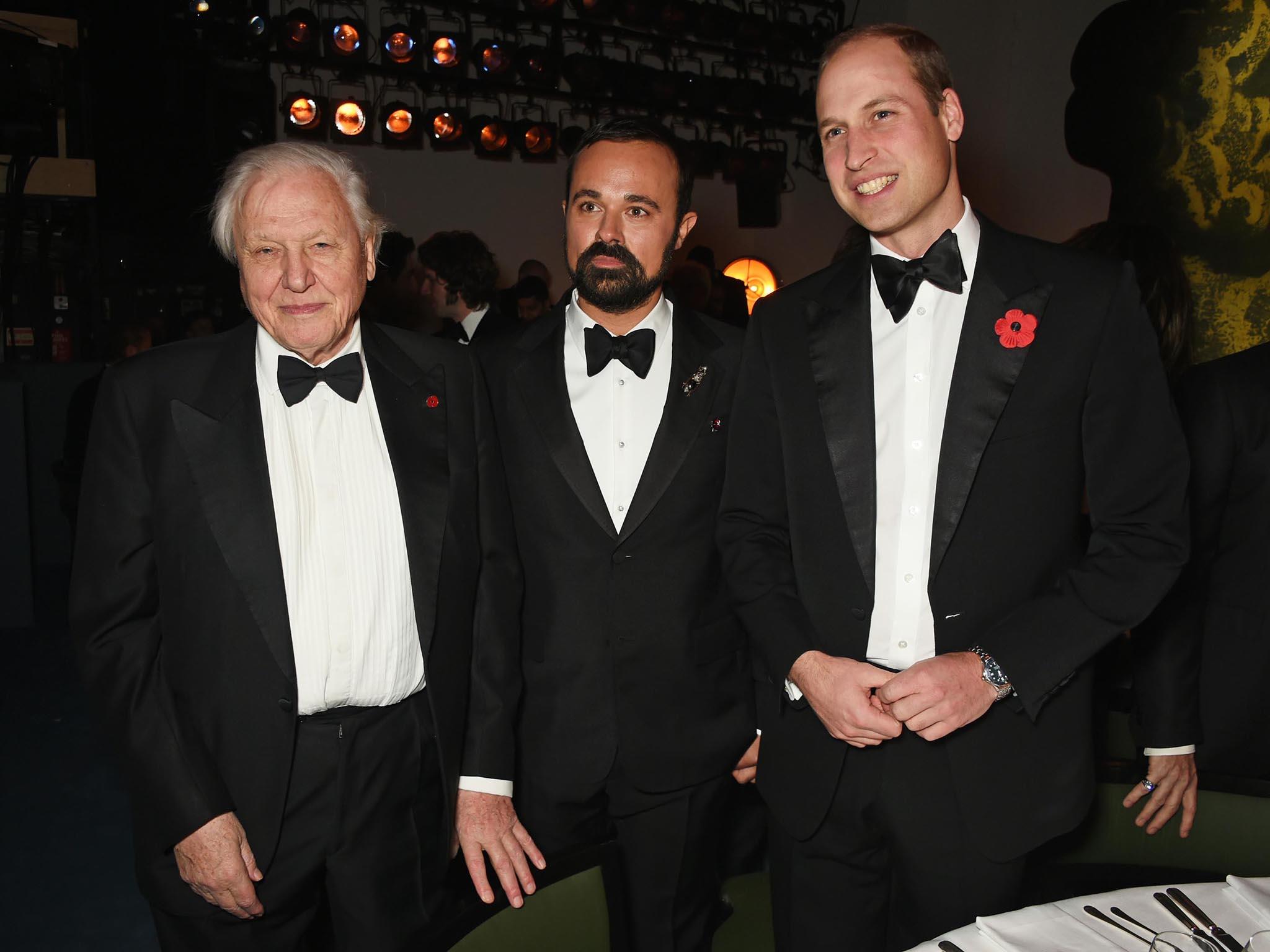 Sir David Attenborough, Evgeny Lebedev and the Duke of Cambridge at Sunday night's awards ceremony