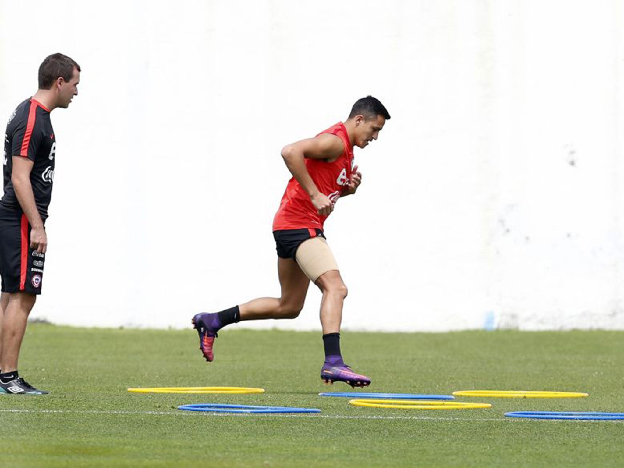 Alexis Sanchez in training for Chile ahead of their match against Uruguay