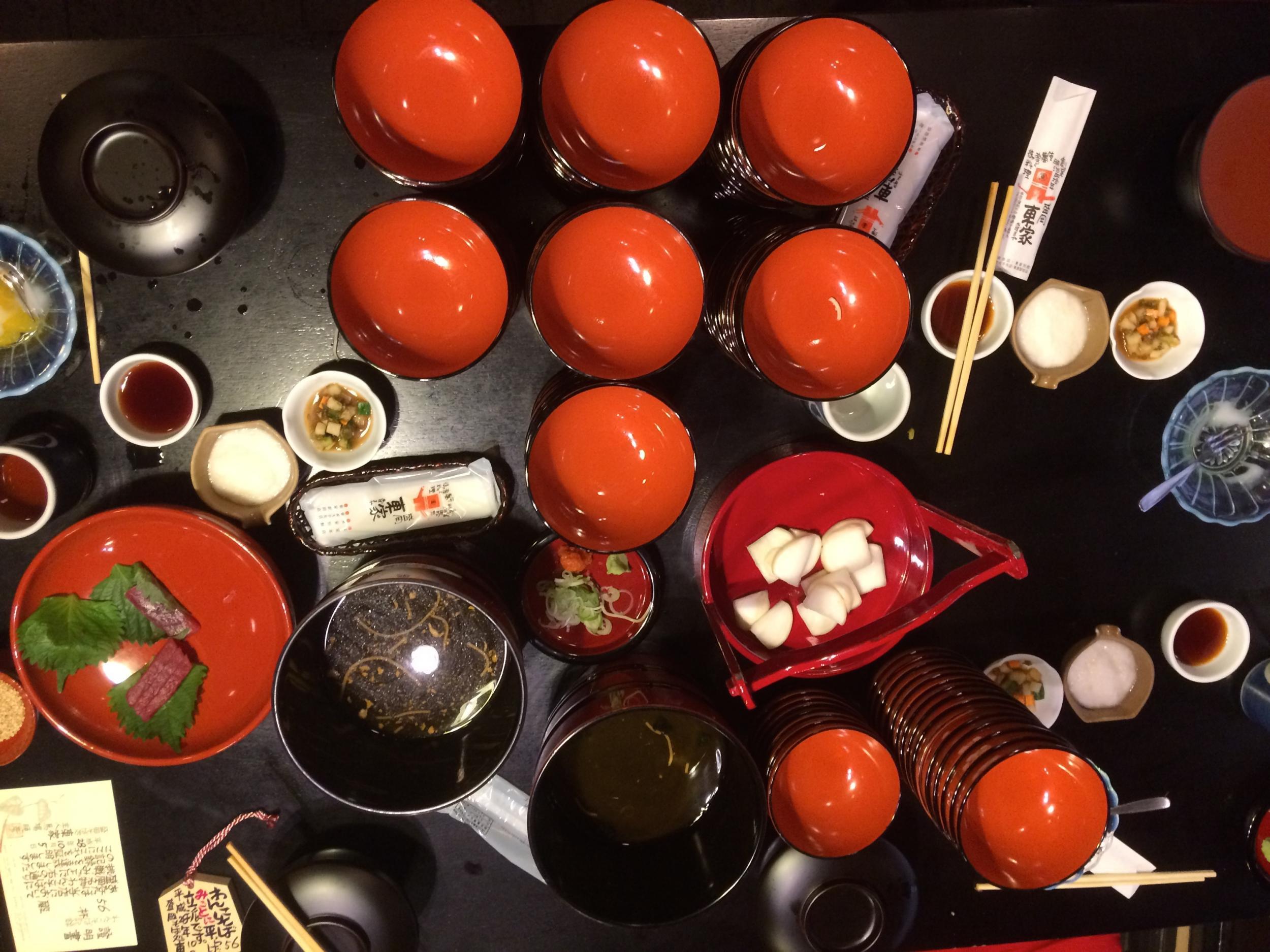 A modest spread at the table in Azuyama restaurant