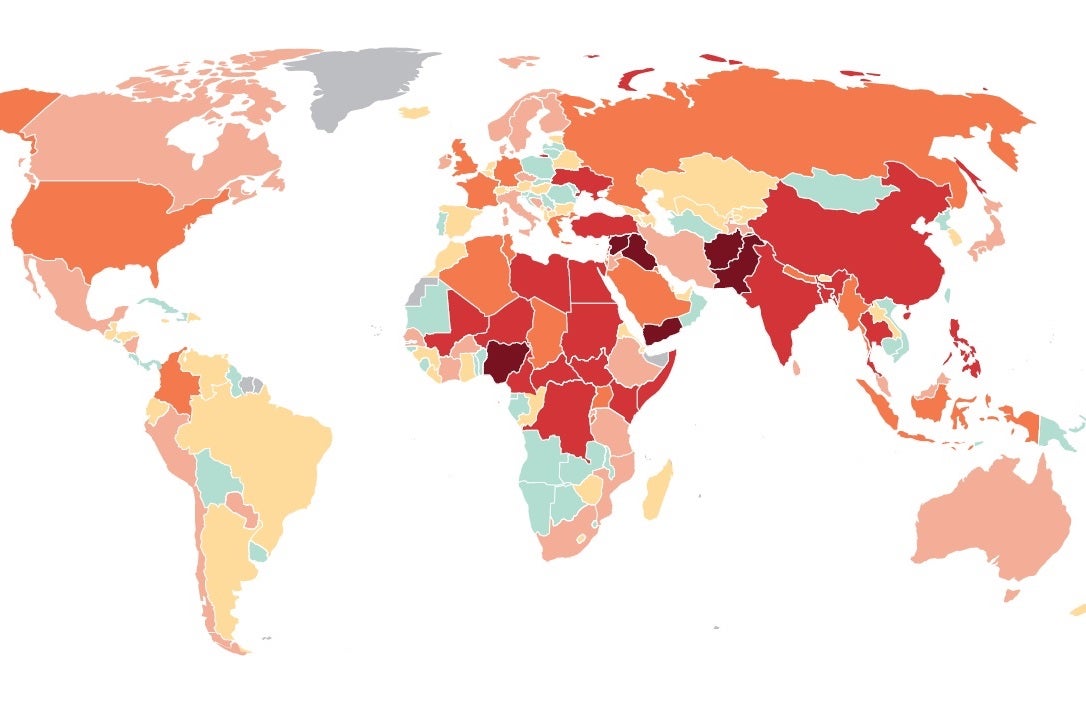 The index measures the impact of terrorism on the world and on specific countries